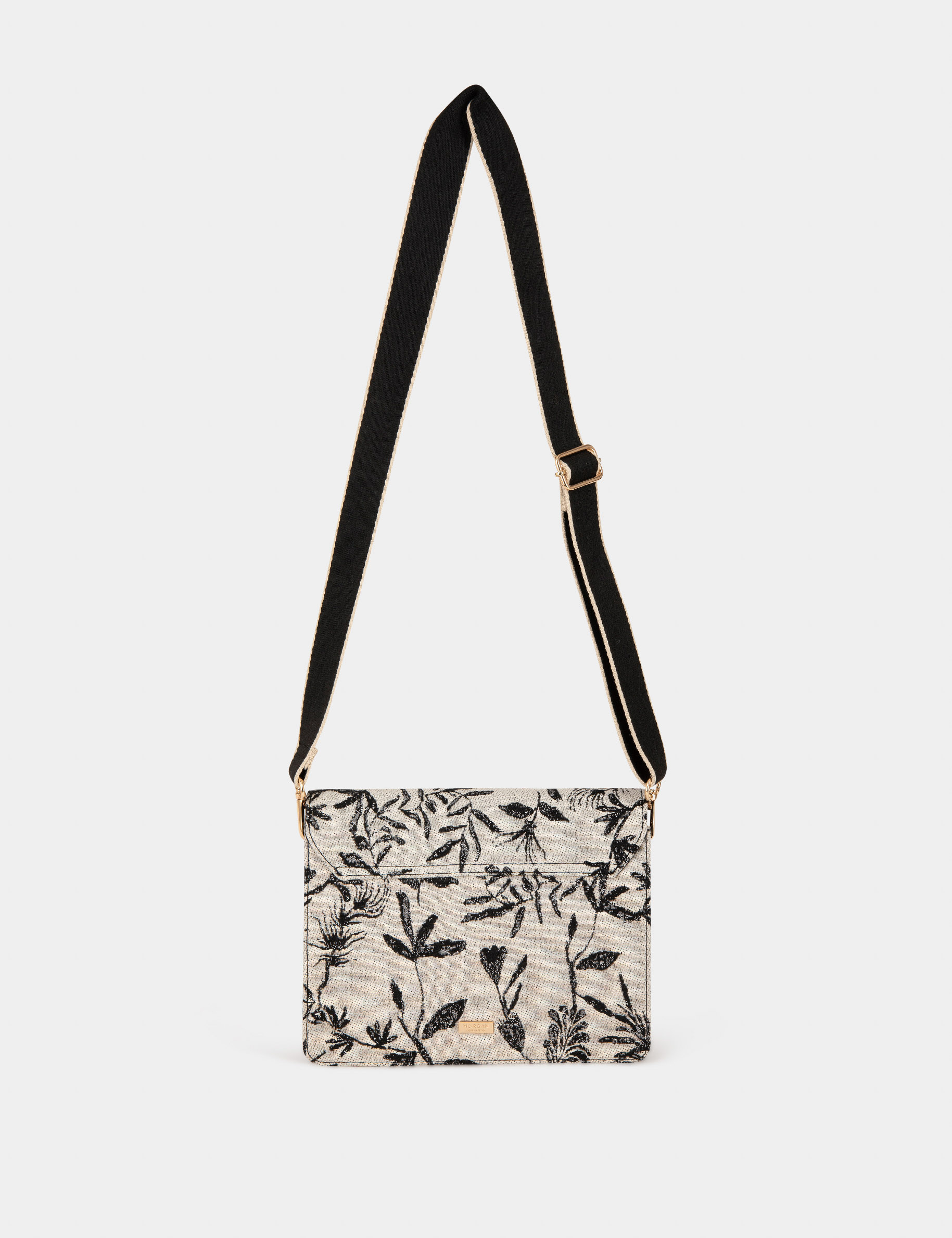 bolso con solapa estampado vegetal negro mujer Bolso con solapa estampado vegetal negro mujer