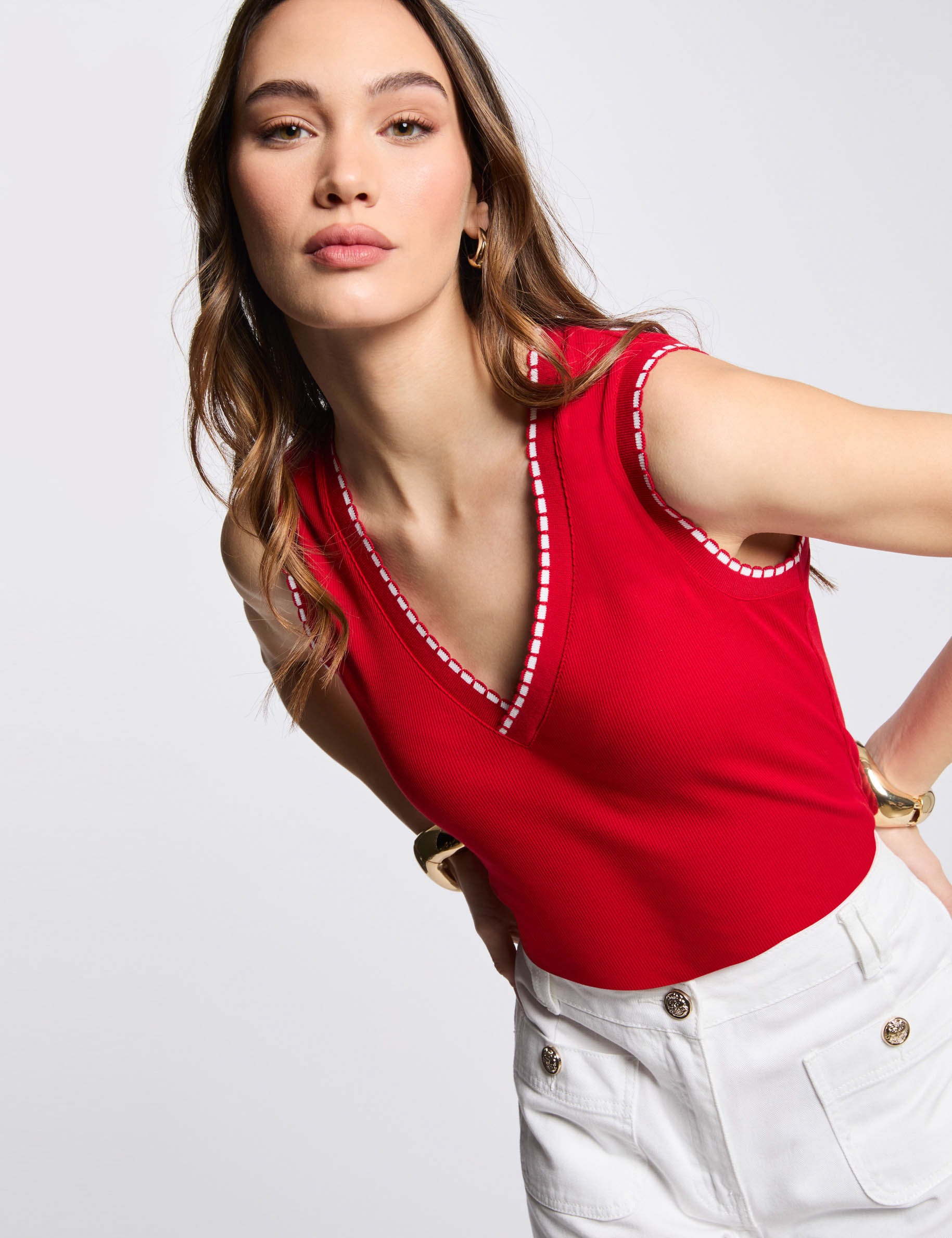 top sin manga rojo mujer Top sin manga rojo mujer