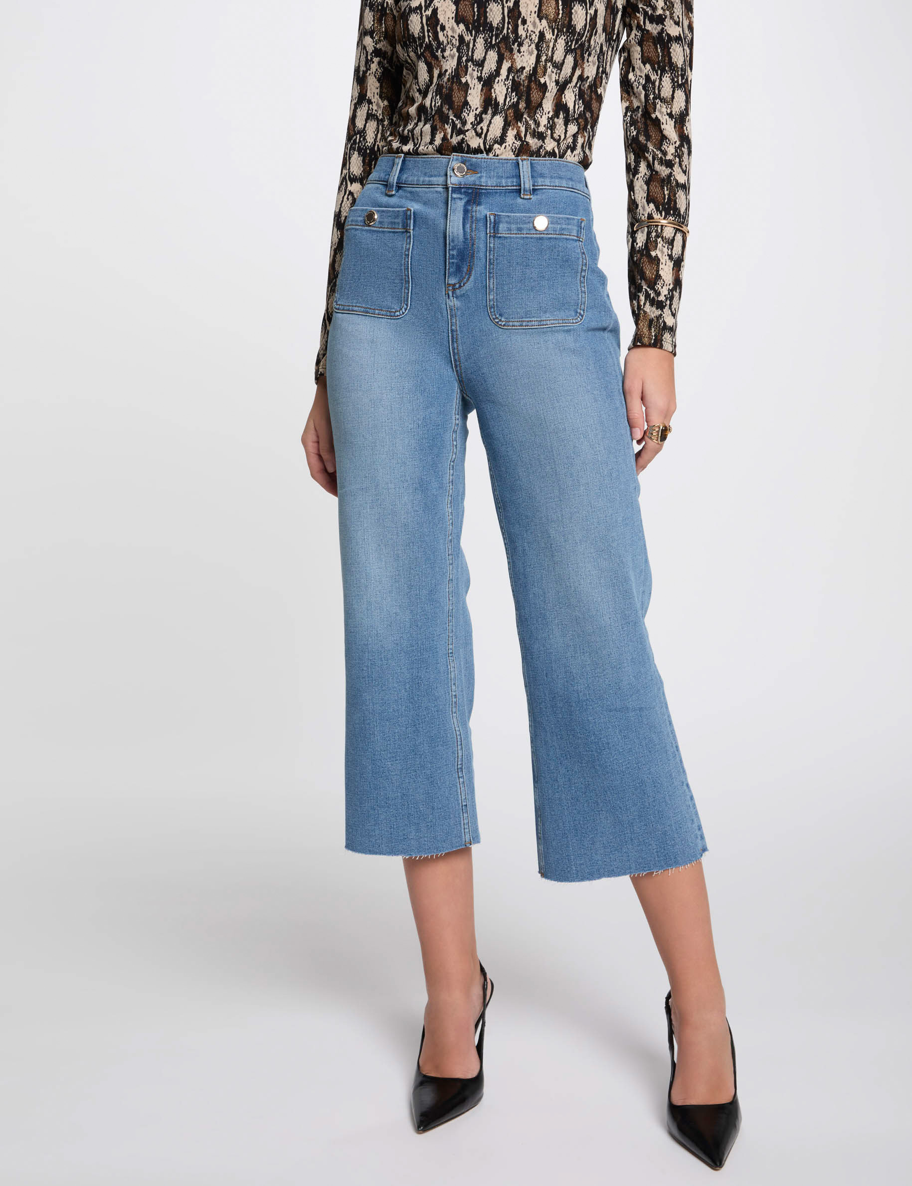 pantalon pernera ancha denim stone mujer Pantalón pernera ancha denim stone mujer