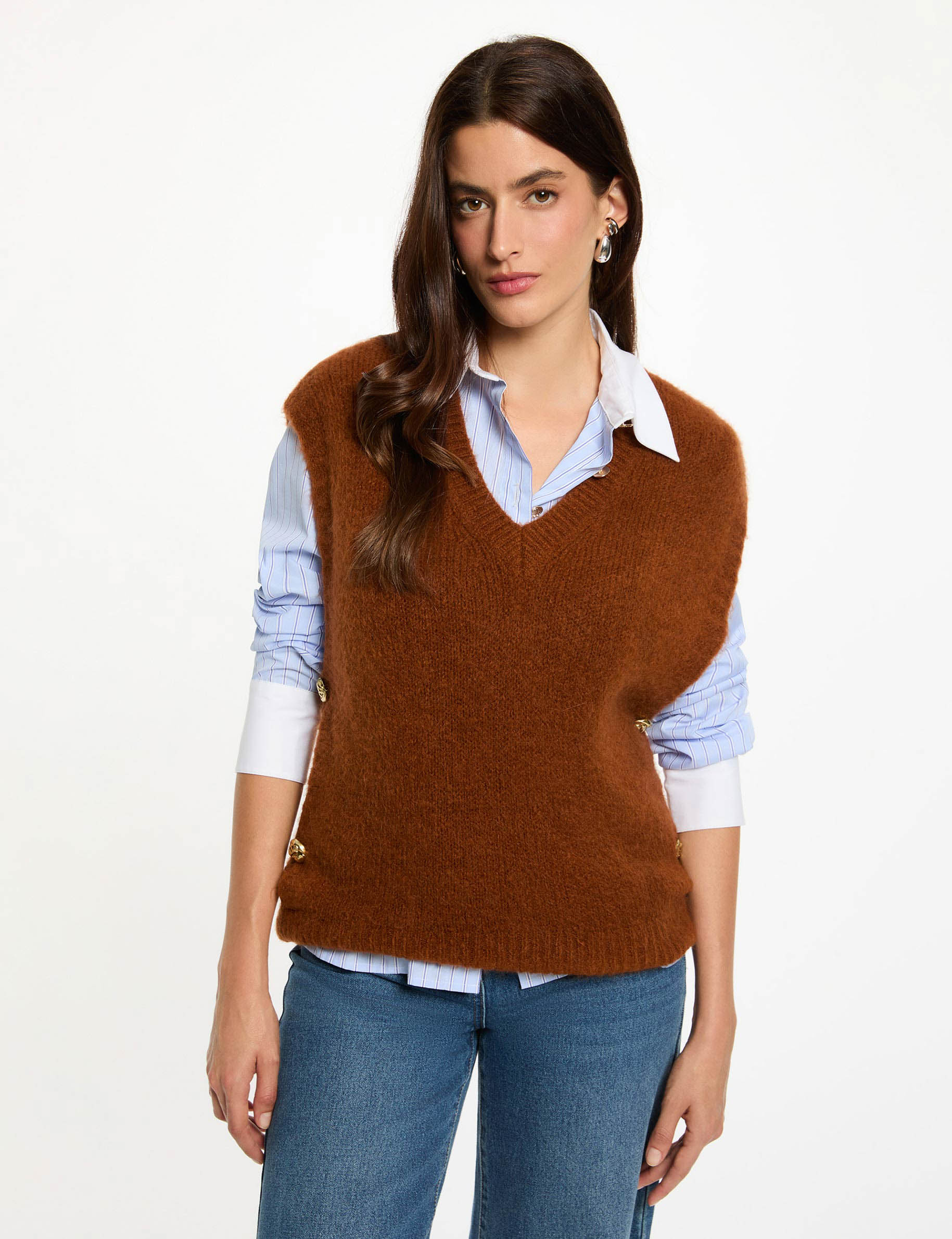 Jersey sin mangas marr&oacute;n co&ntilde;ac mujer