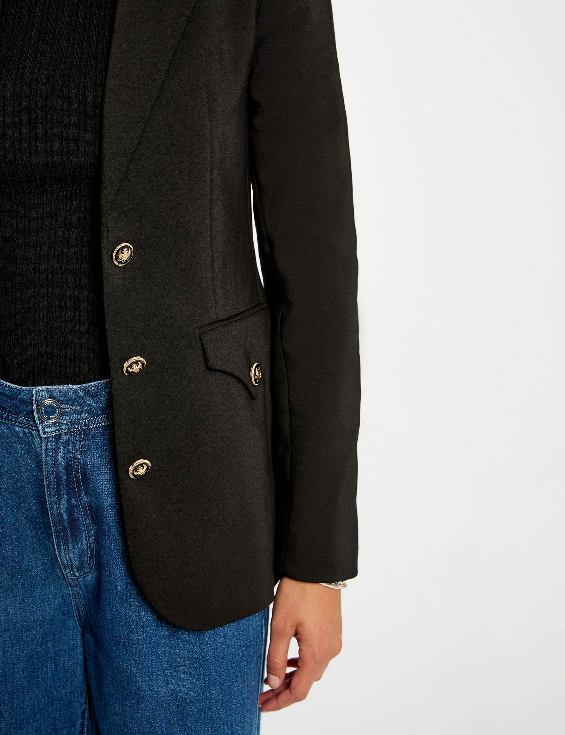 Chaqueta entallada de manga larga negro mujer