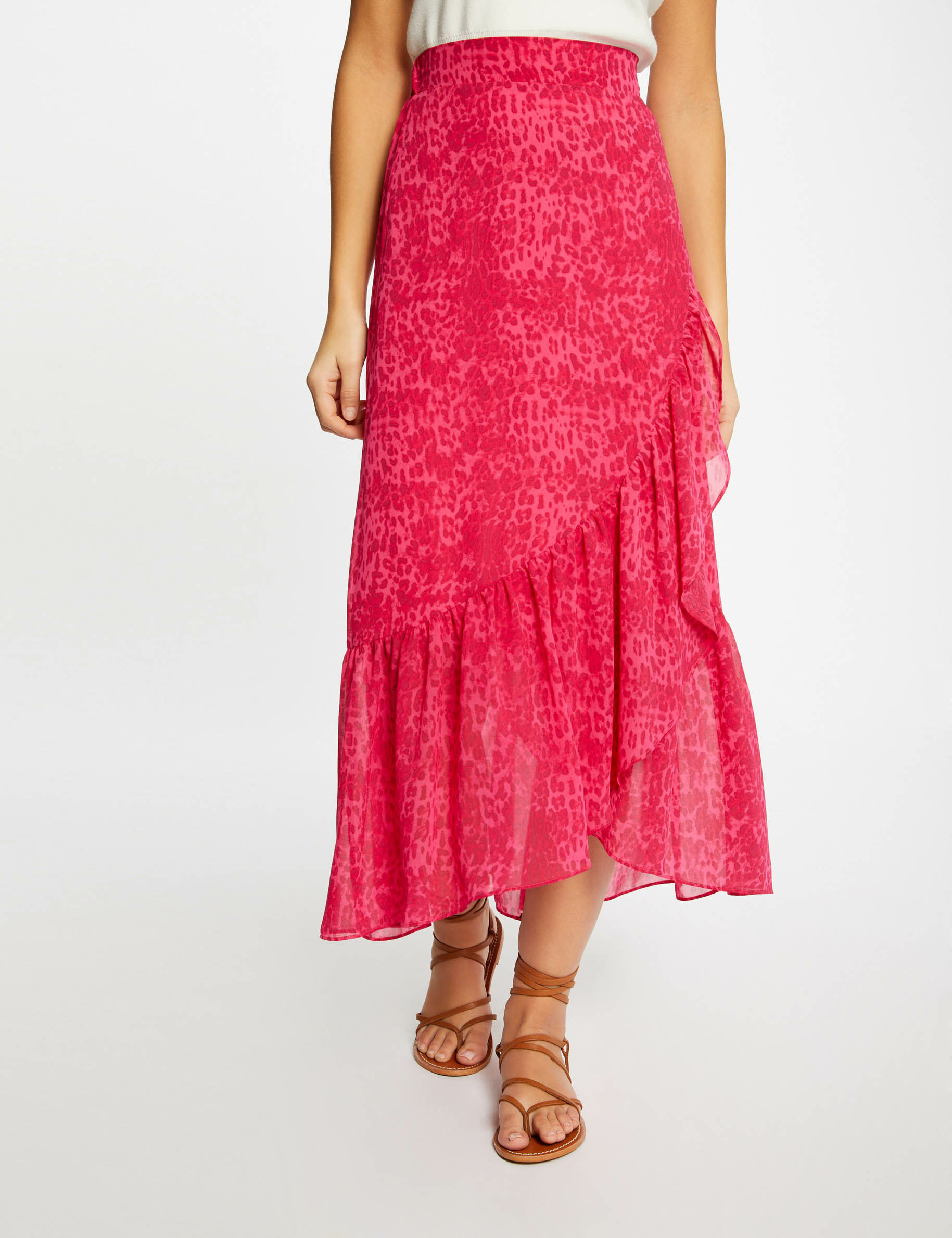 Falda larga cruzada estampado leopardo rosa mujer Falda larga cruzada estampado leopardo rosa mujer