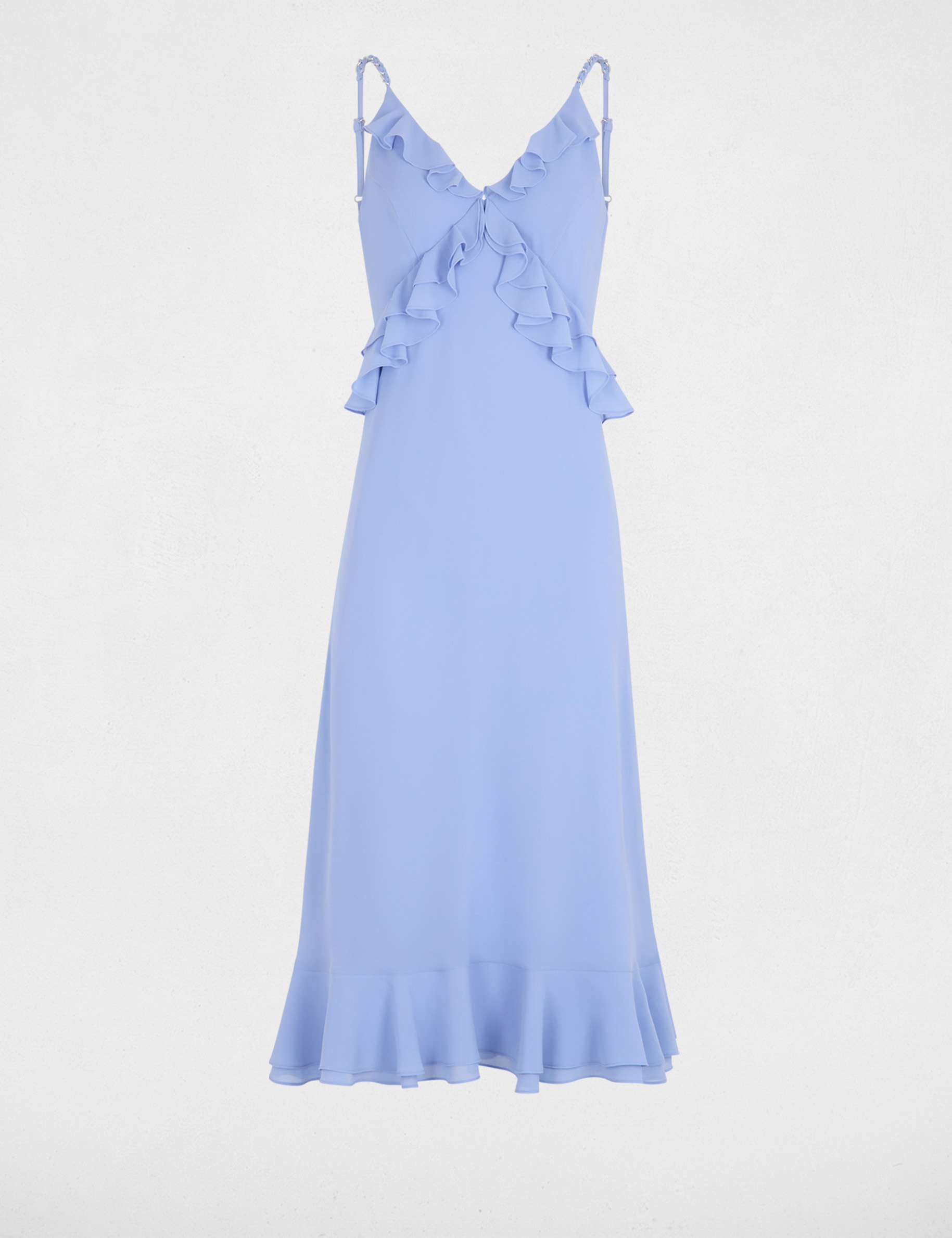 Vestido midi con cuello en V azul mujer