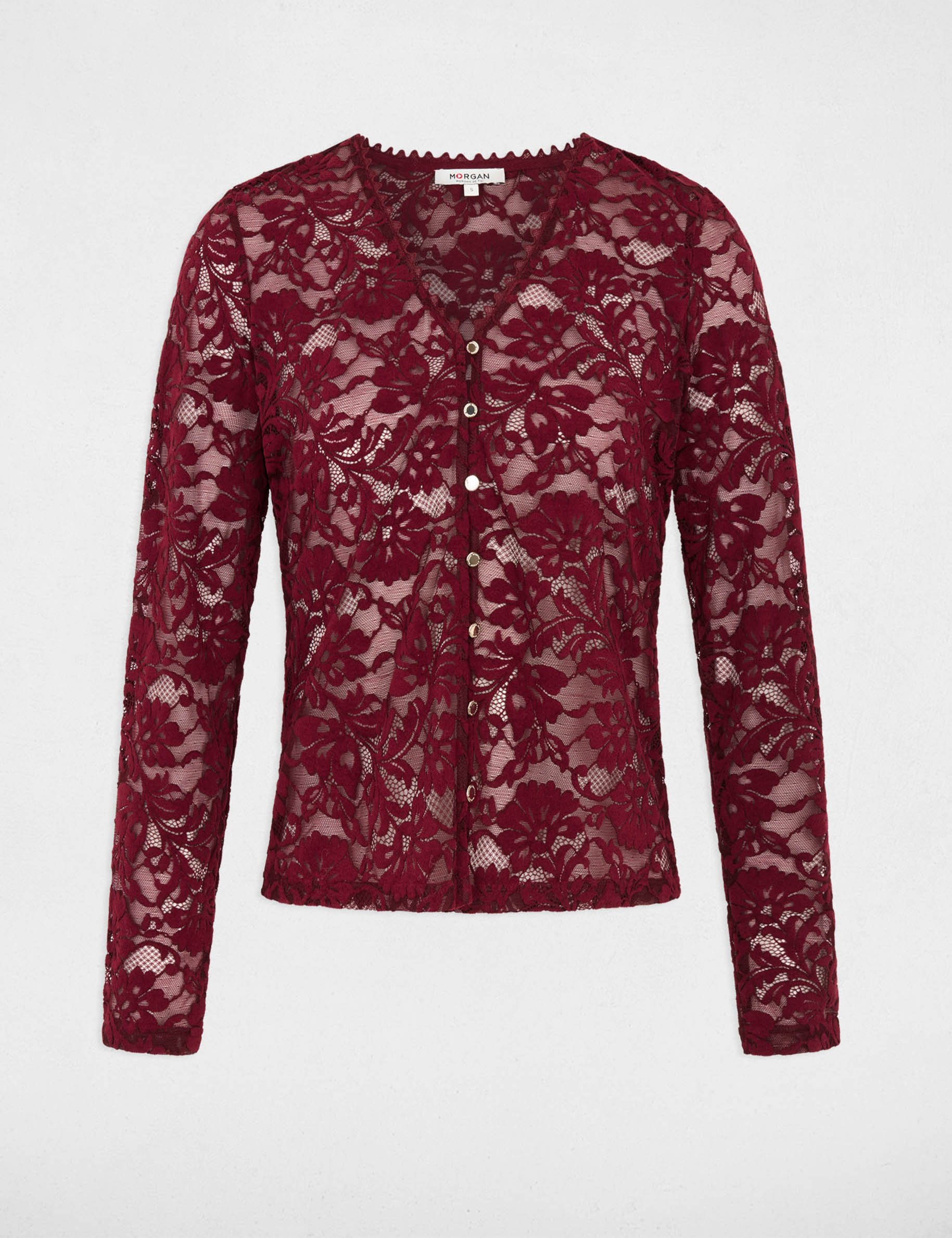 Blusa de encaje con cuello en V ciruela mujer