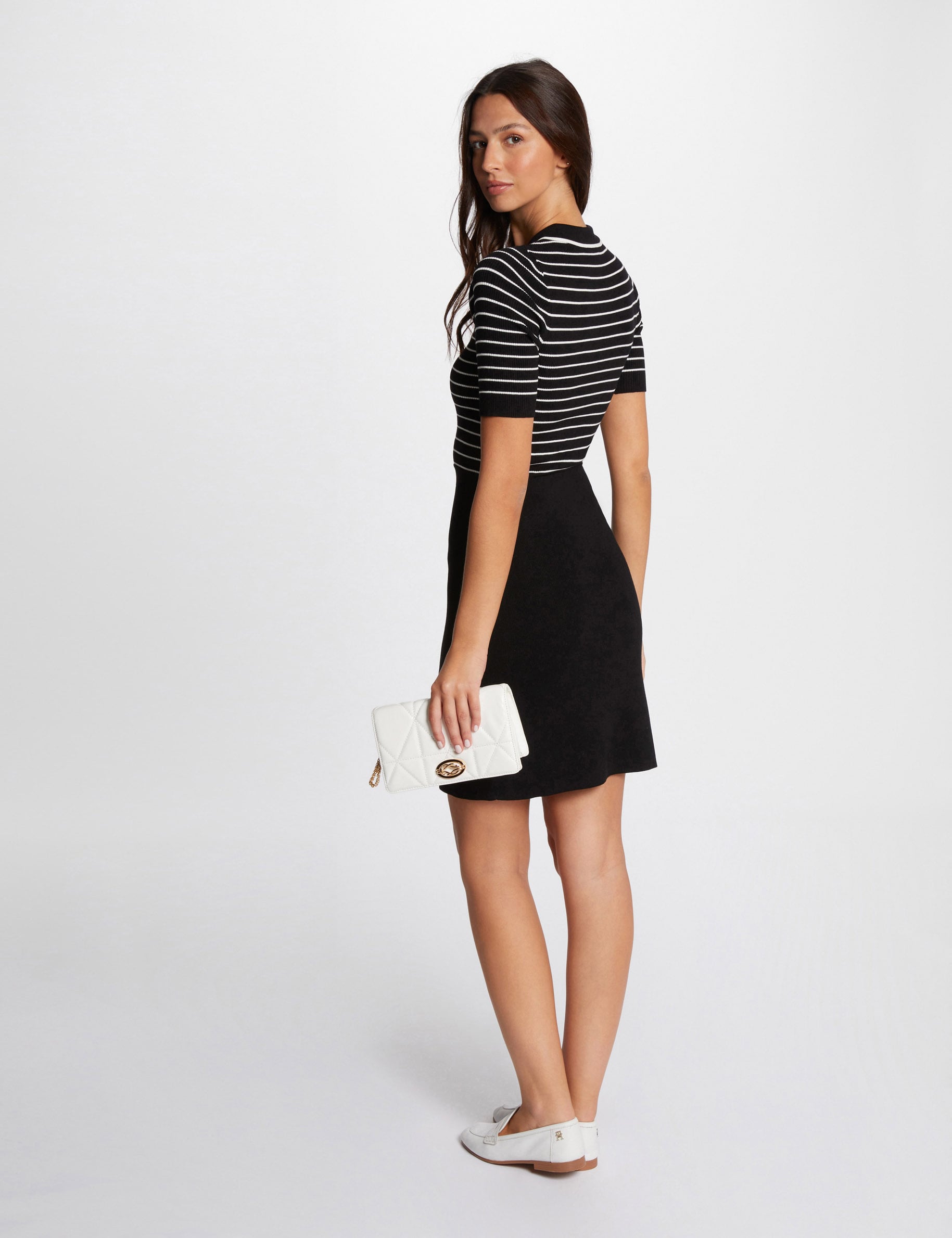 Vestido punto corto con rayas negro mujer