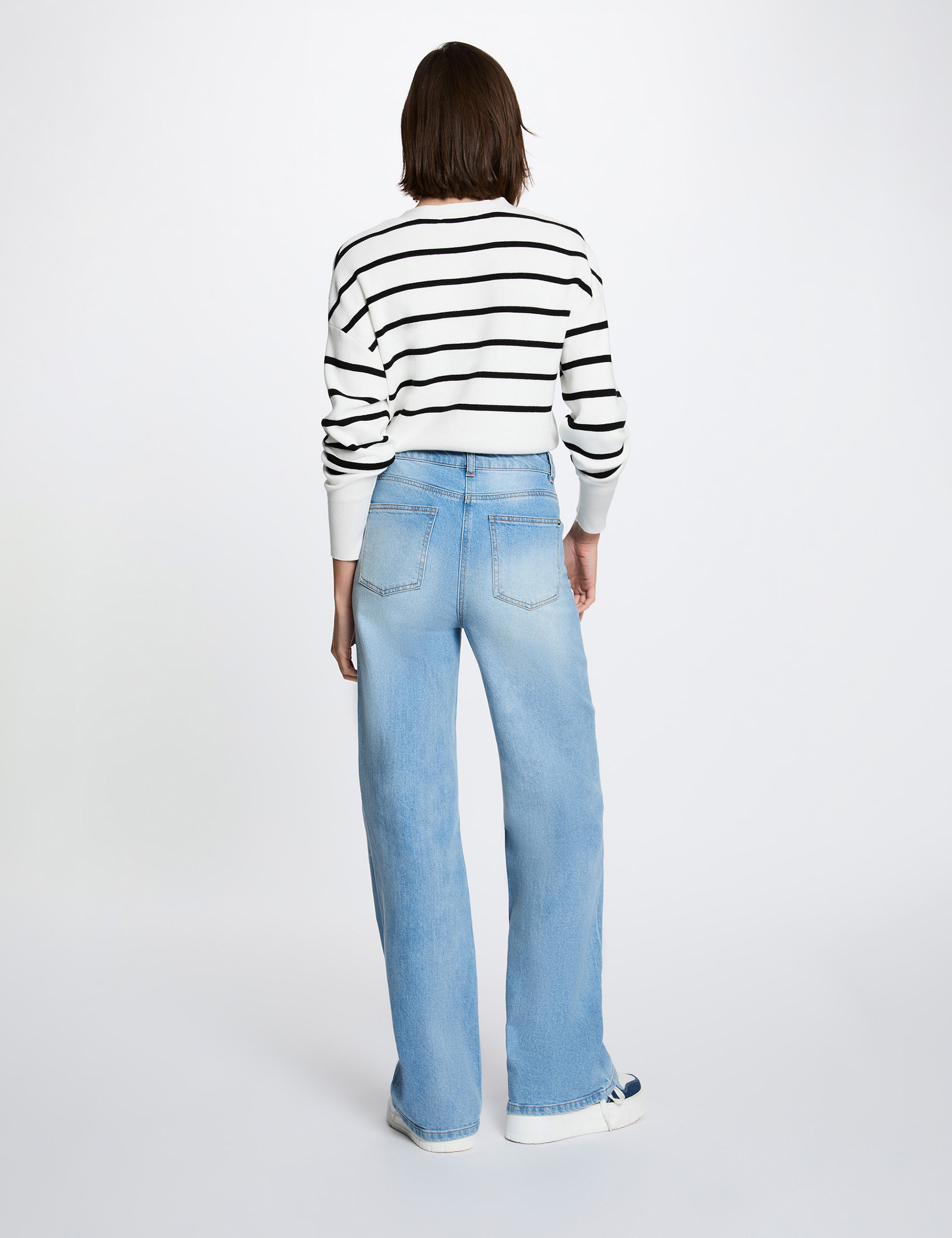 Jersey de rayas con cuello en V blanco mujer