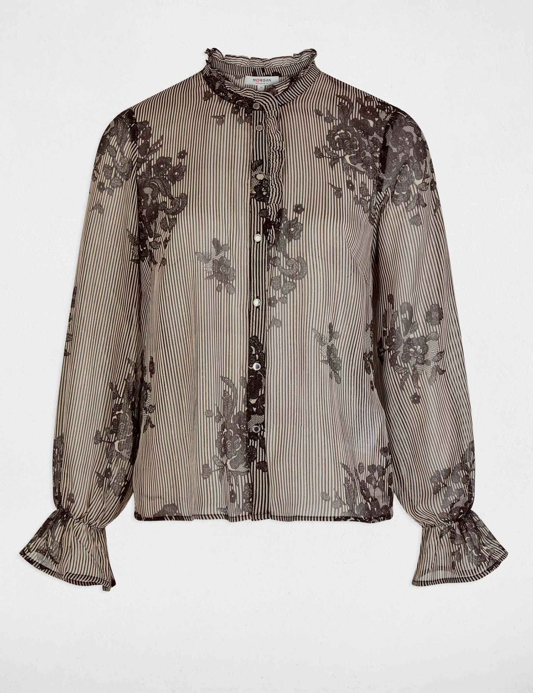 Camisa estampada cuello alto multicolor mujer