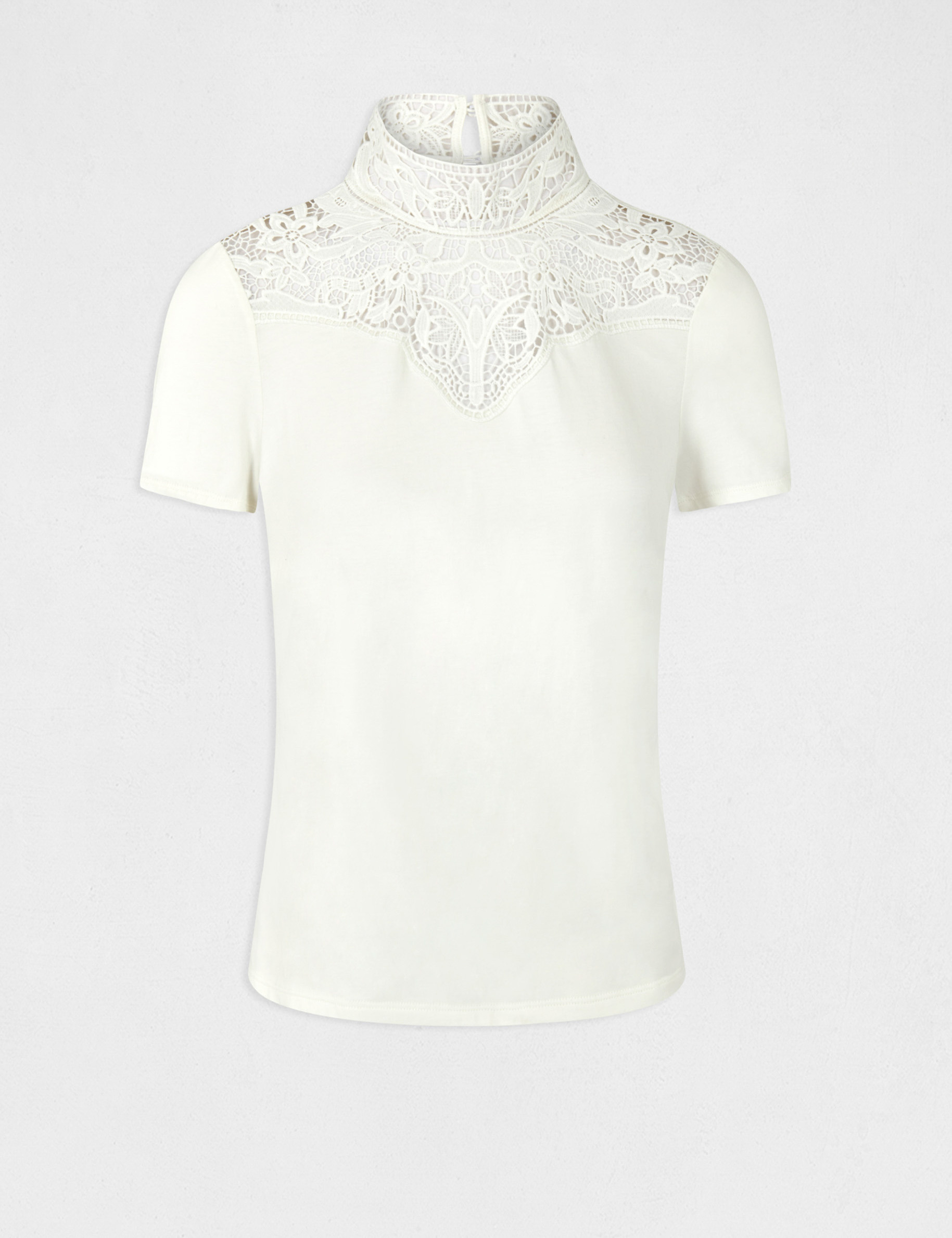 Camiseta manga corta con encaje crudo mujer