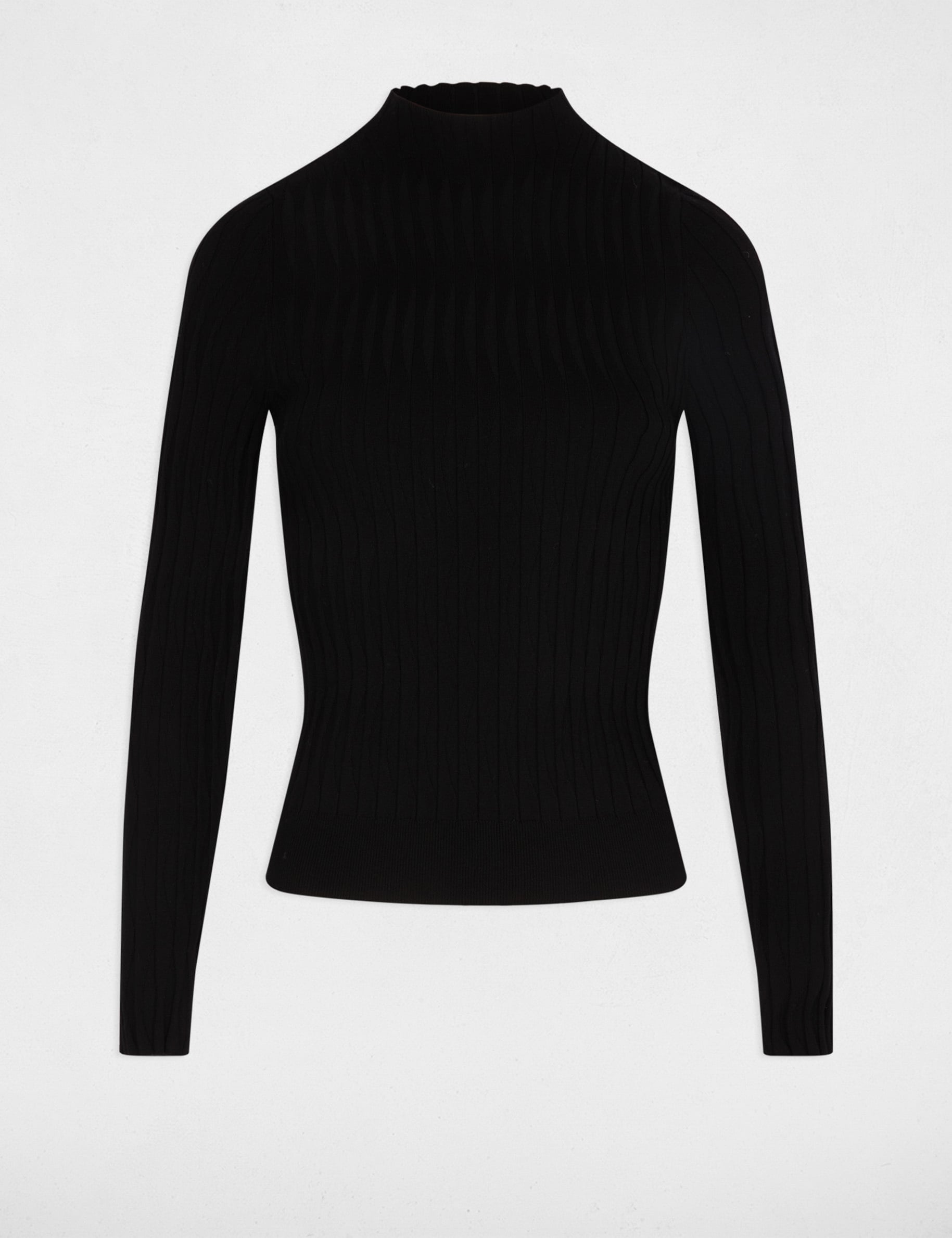 Jersey entallado de cuello alto negro mujer