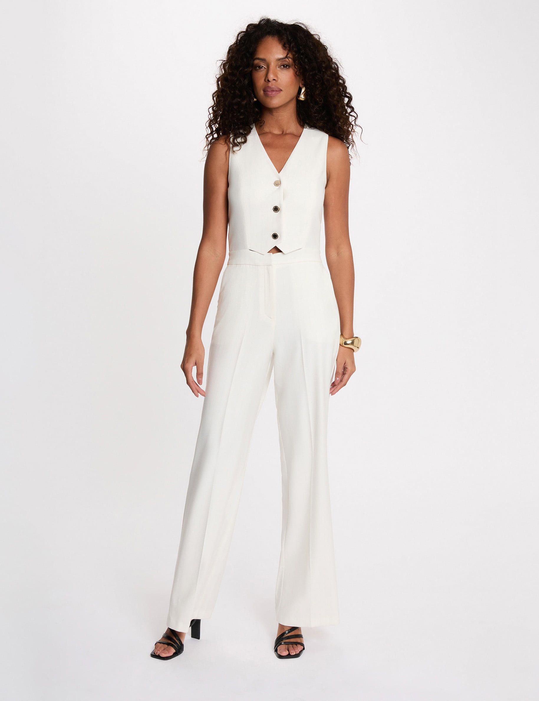 Mono ancho con cuello en V blanco mujer