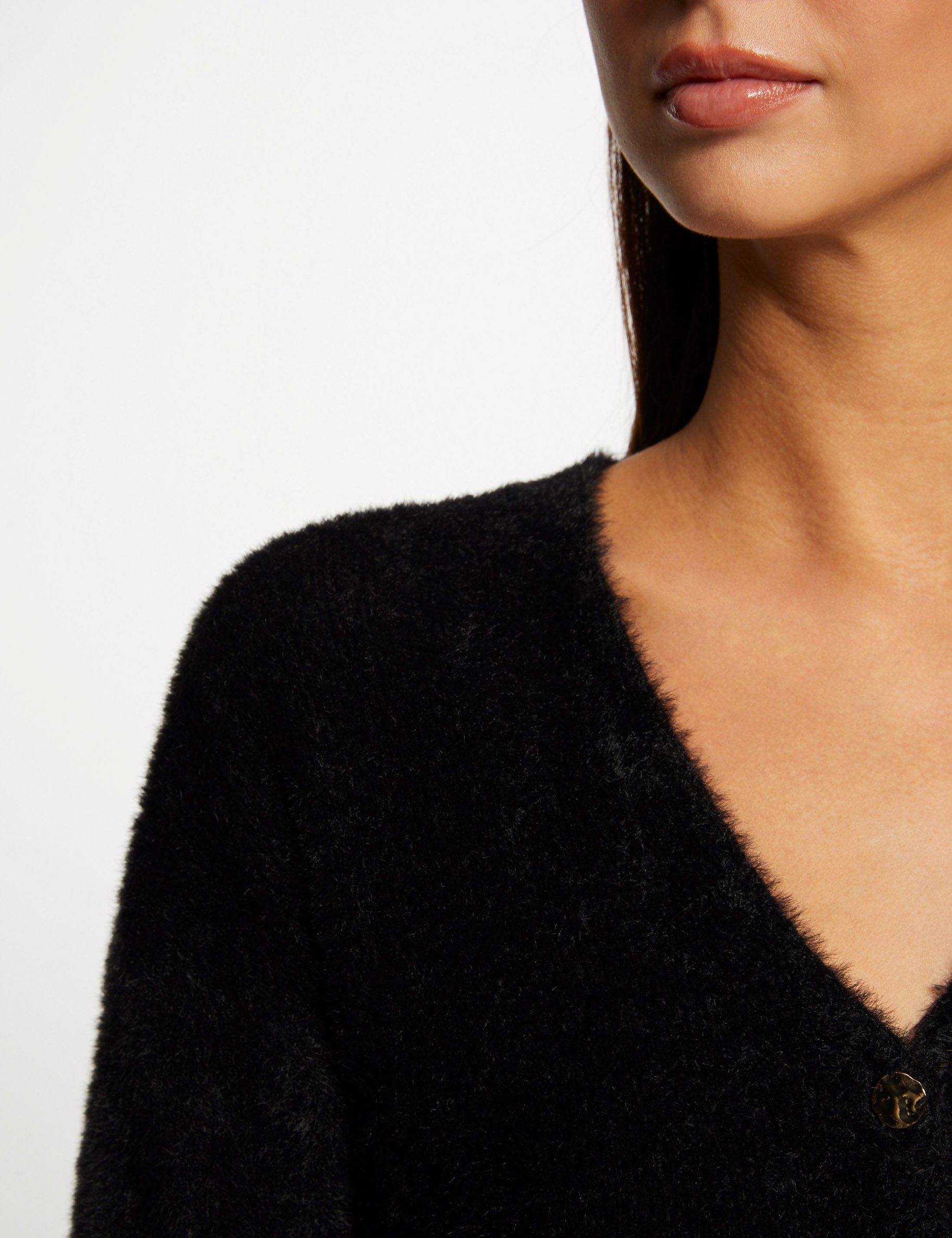 cardigan manga larga con escote en v negro mujer Cárdigan manga larga con escote en V negro mujer