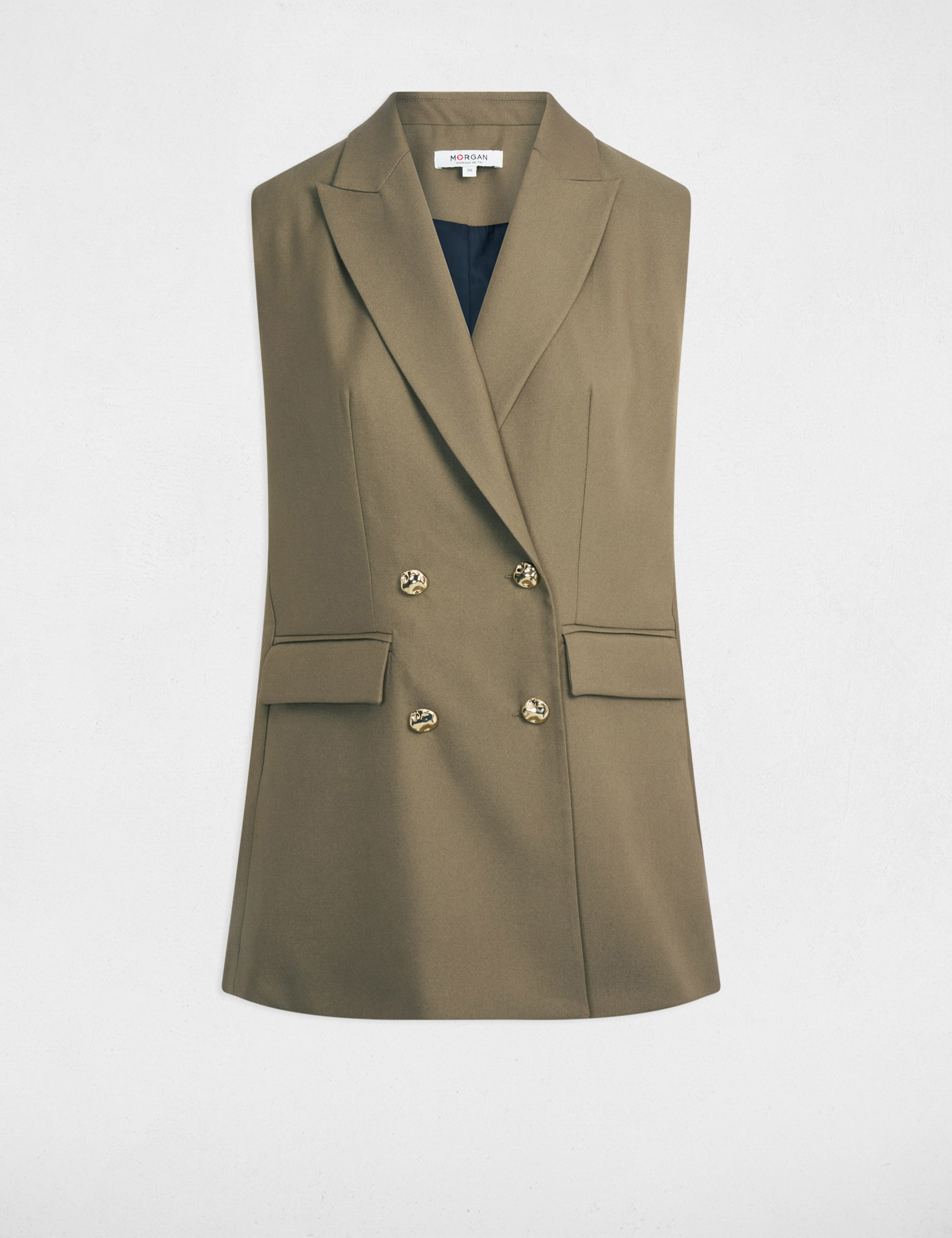 Chaqueta sin mangas verde caqui mujer