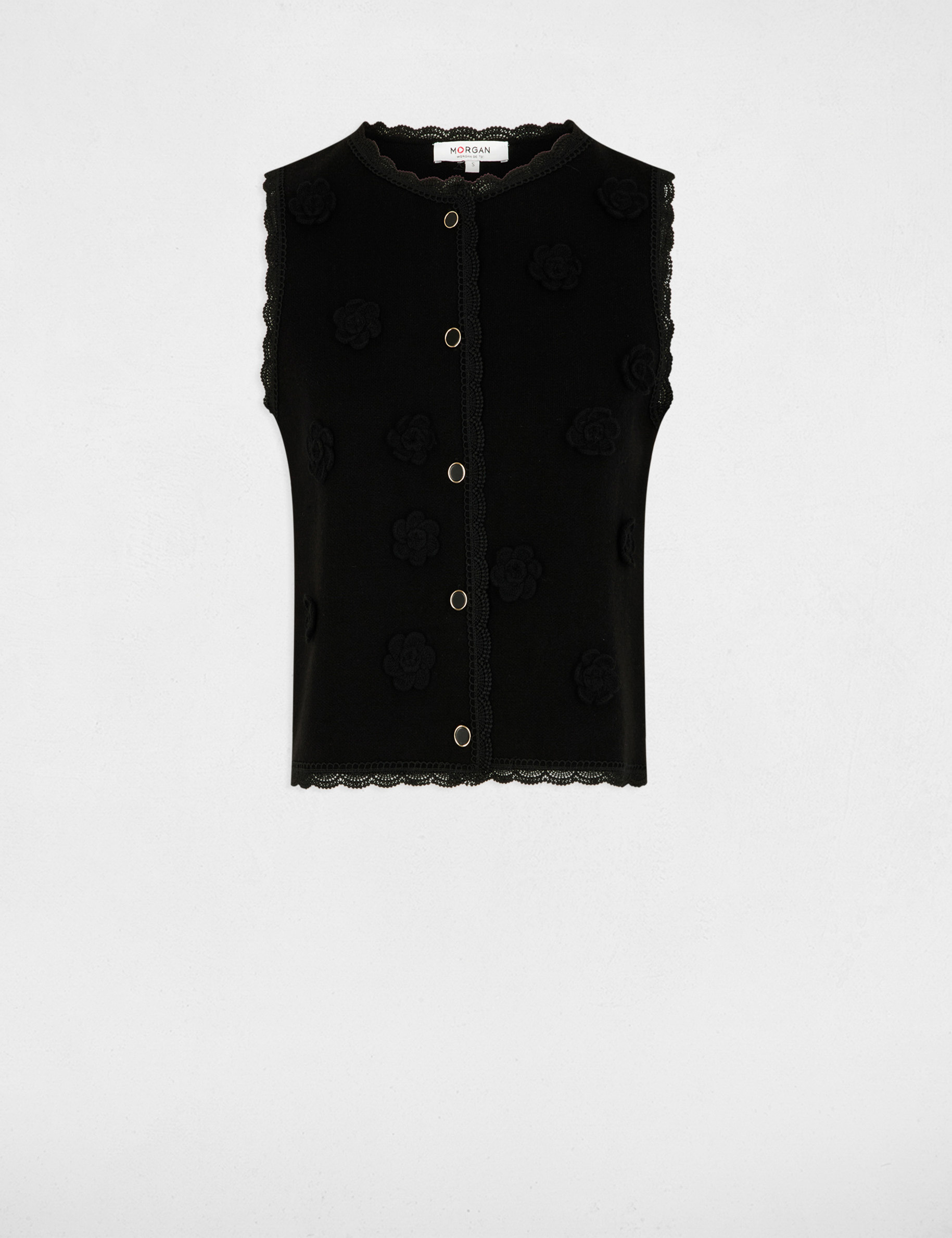 C&aacute;rdigan ajustado con cuello redondo negro mujer