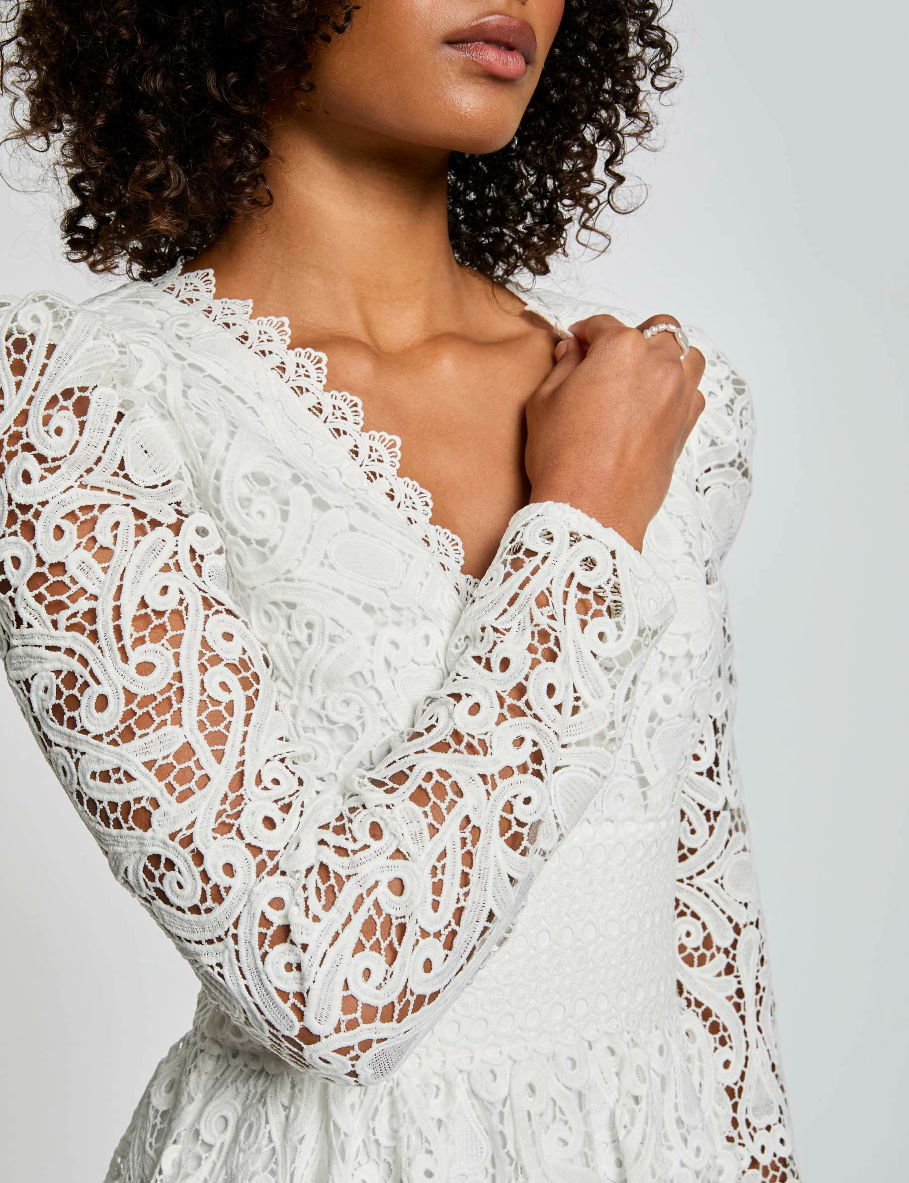 vestido acampanado encaje blanco mujer Vestido acampanado encaje blanco mujer