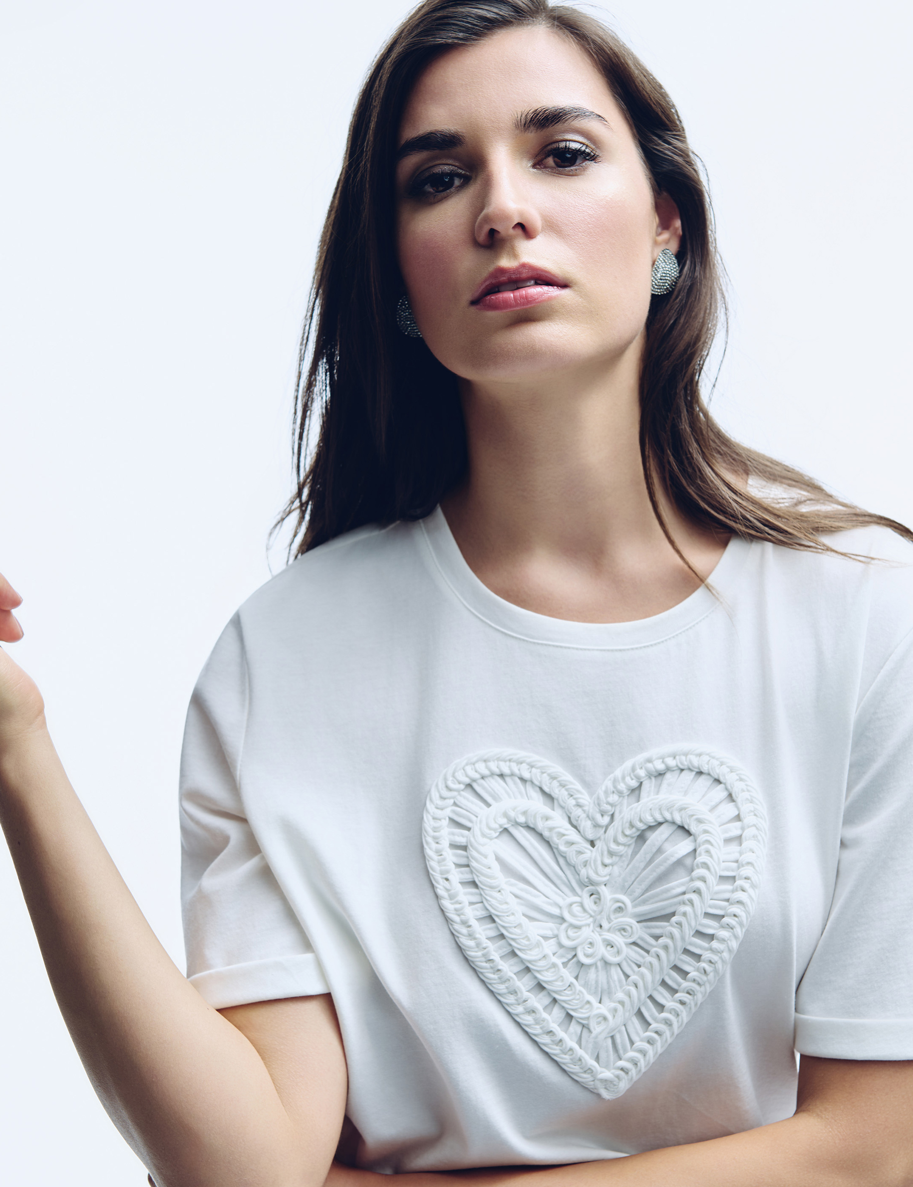 Camiseta recta de manga corta blanco mujer