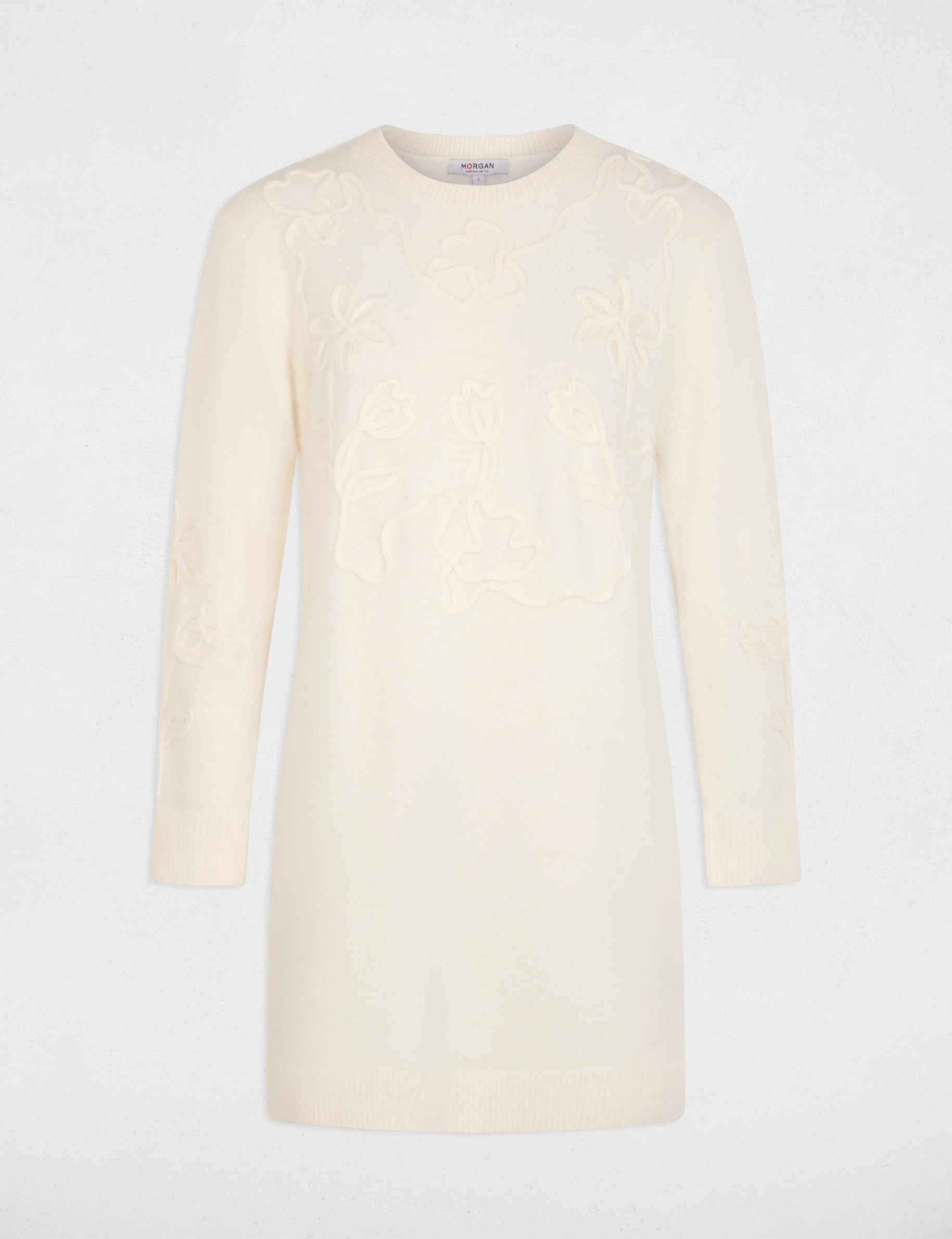 Vestido de punto manga larga marfil mujer