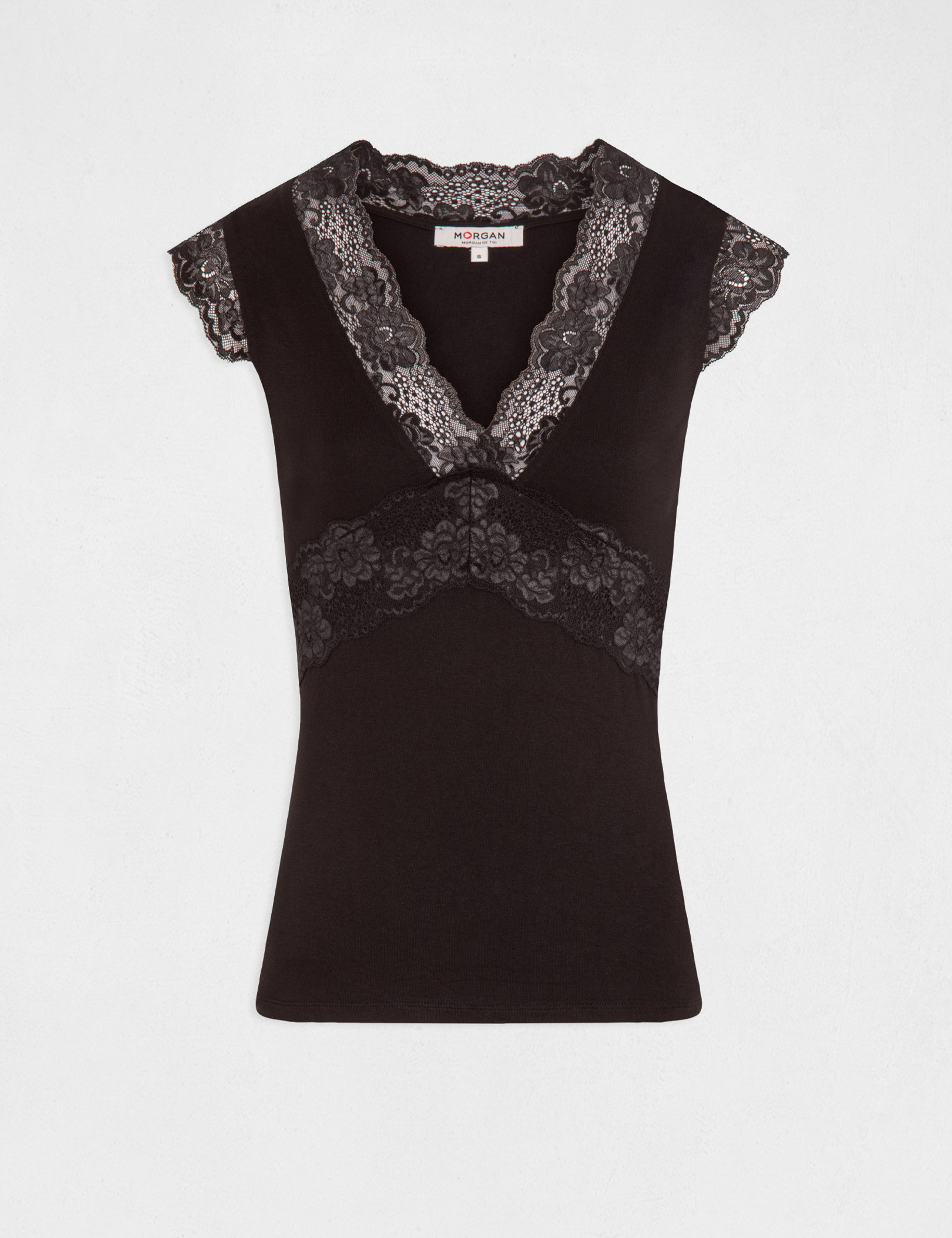 Top tirantes anchos con encaje negro mujer