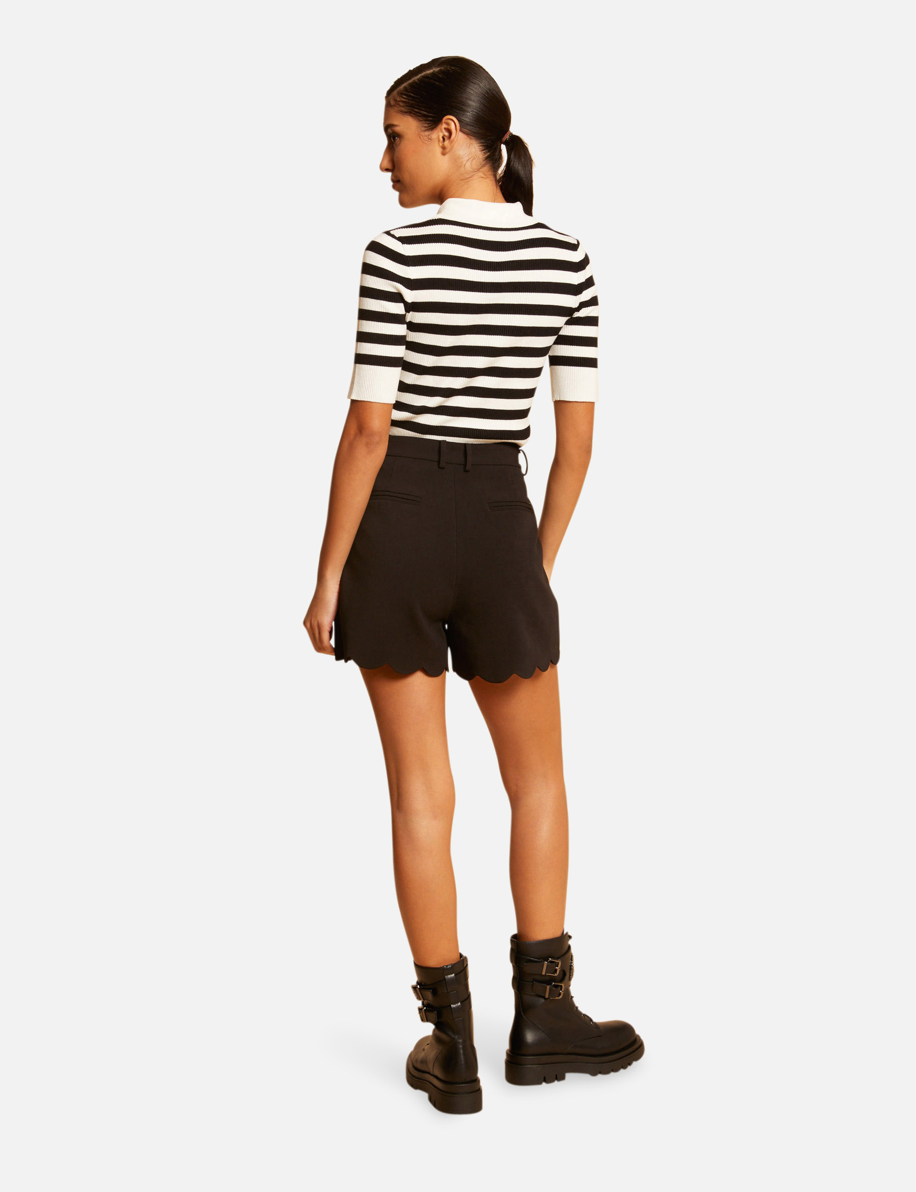 jersey manga corta con rayas negro mujer Jersey manga corta con rayas negro mujer