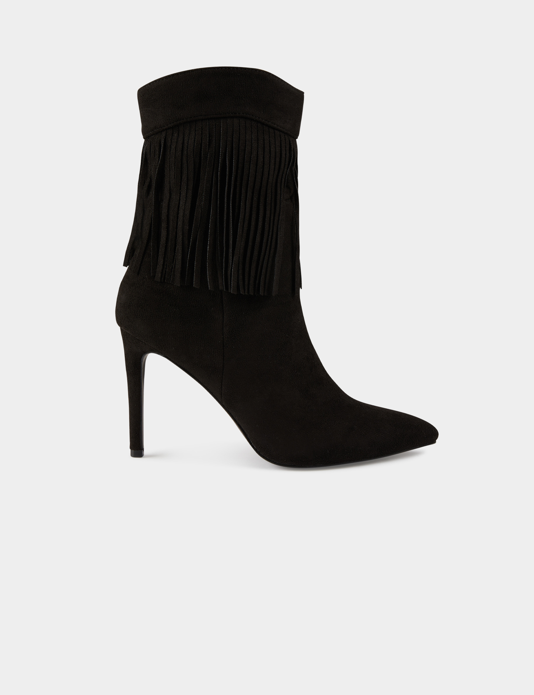 Botines de tacón con flecos negro mujer