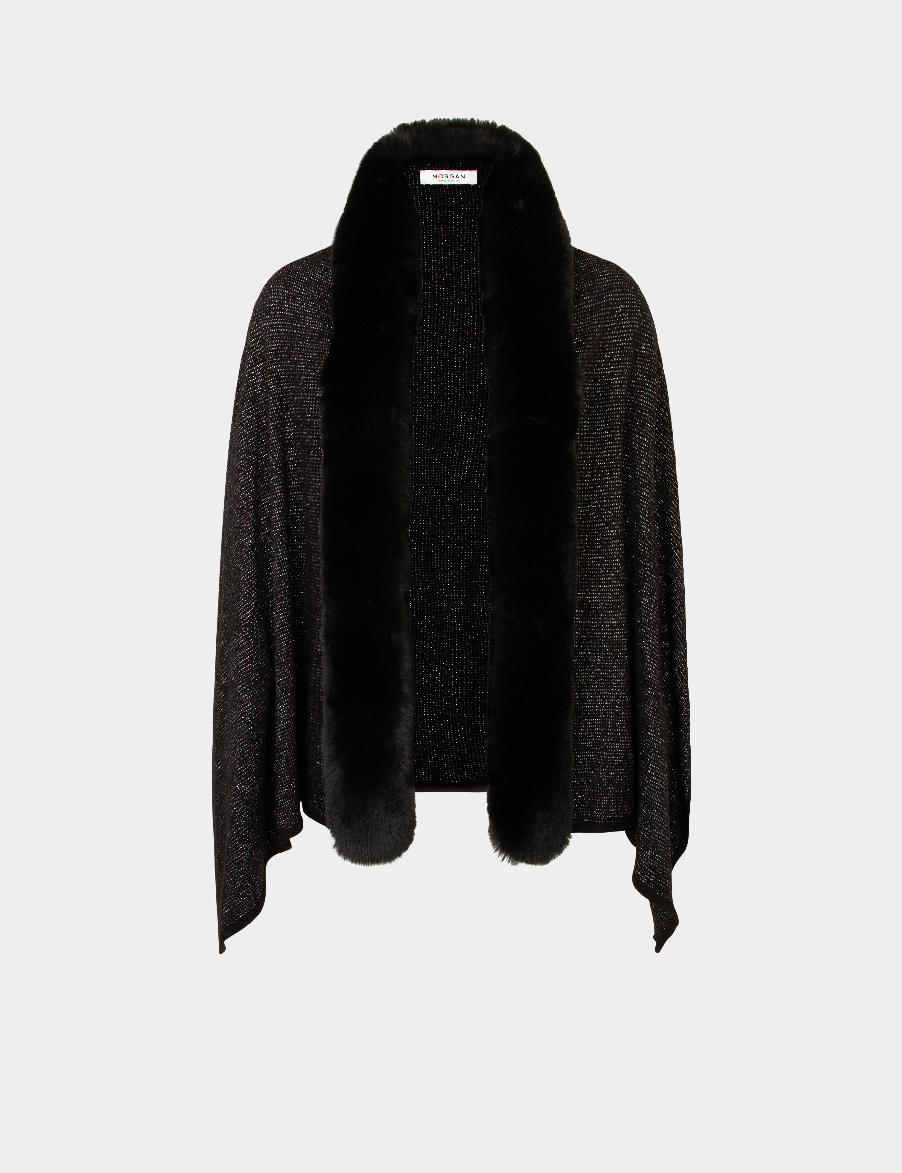 poncho con detalles pelo de imitacion negro mujer Poncho con detalles pelo de imitación negro mujer