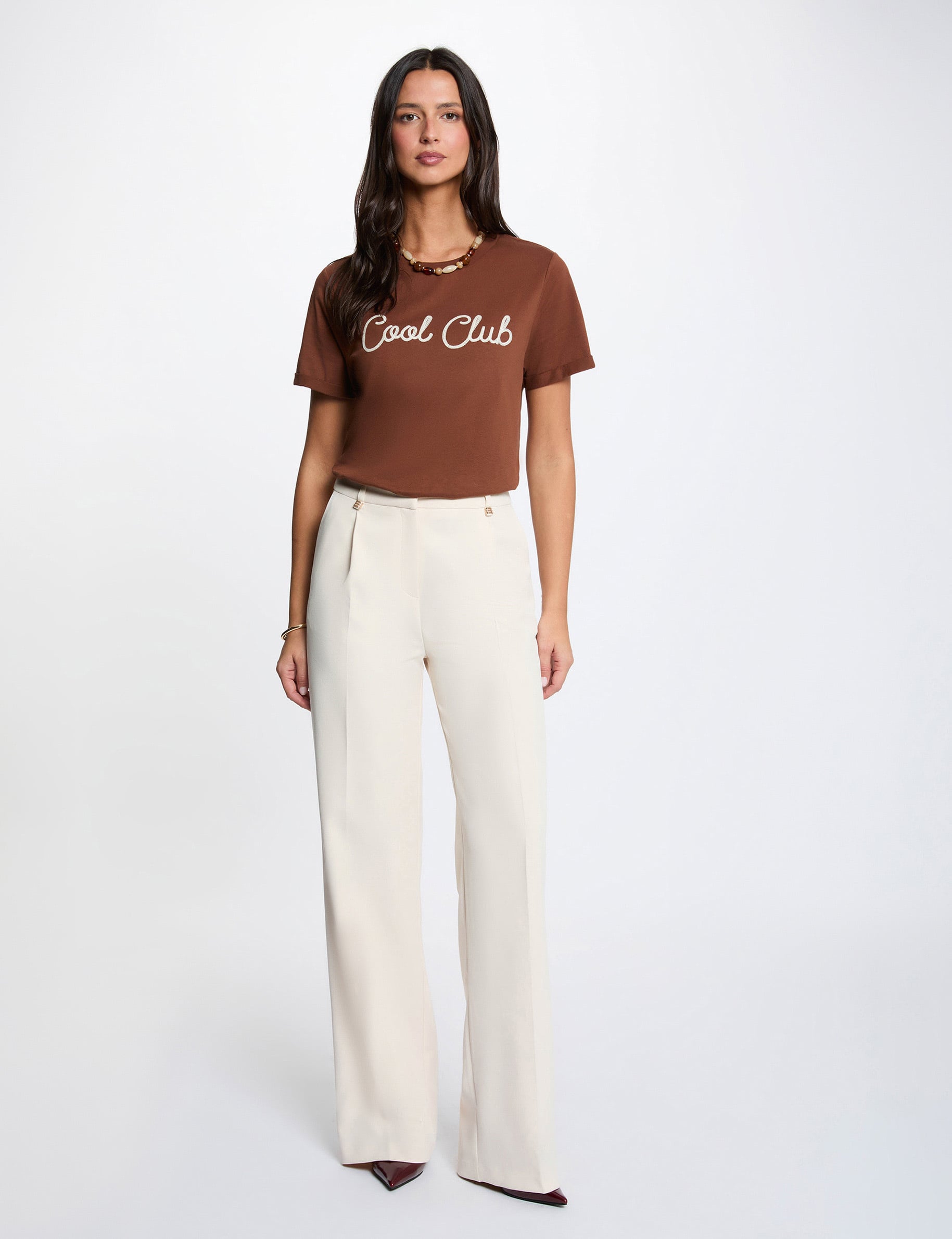 Camiseta cuello redondo manga corta marr&oacute;n co&ntilde;ac mujer