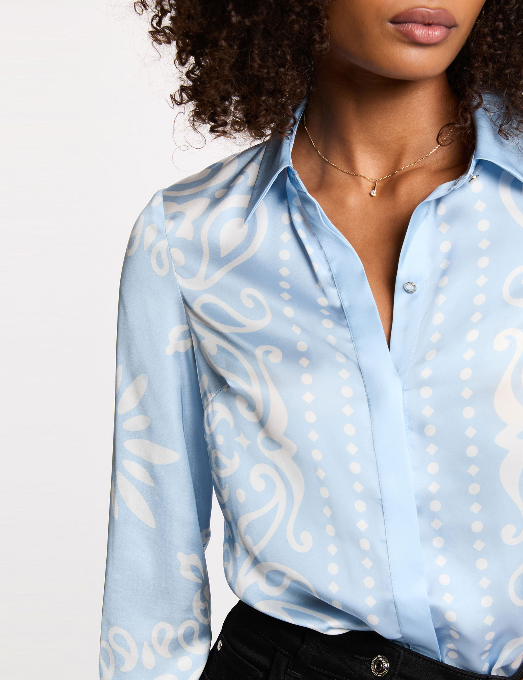 Camisa fluida estampada azul cielo mujer