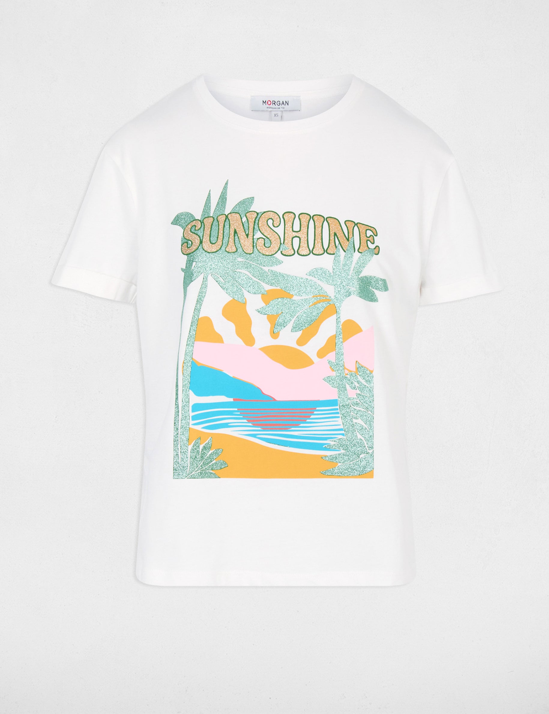 Camiseta estampada cuello redondo blanco mujer