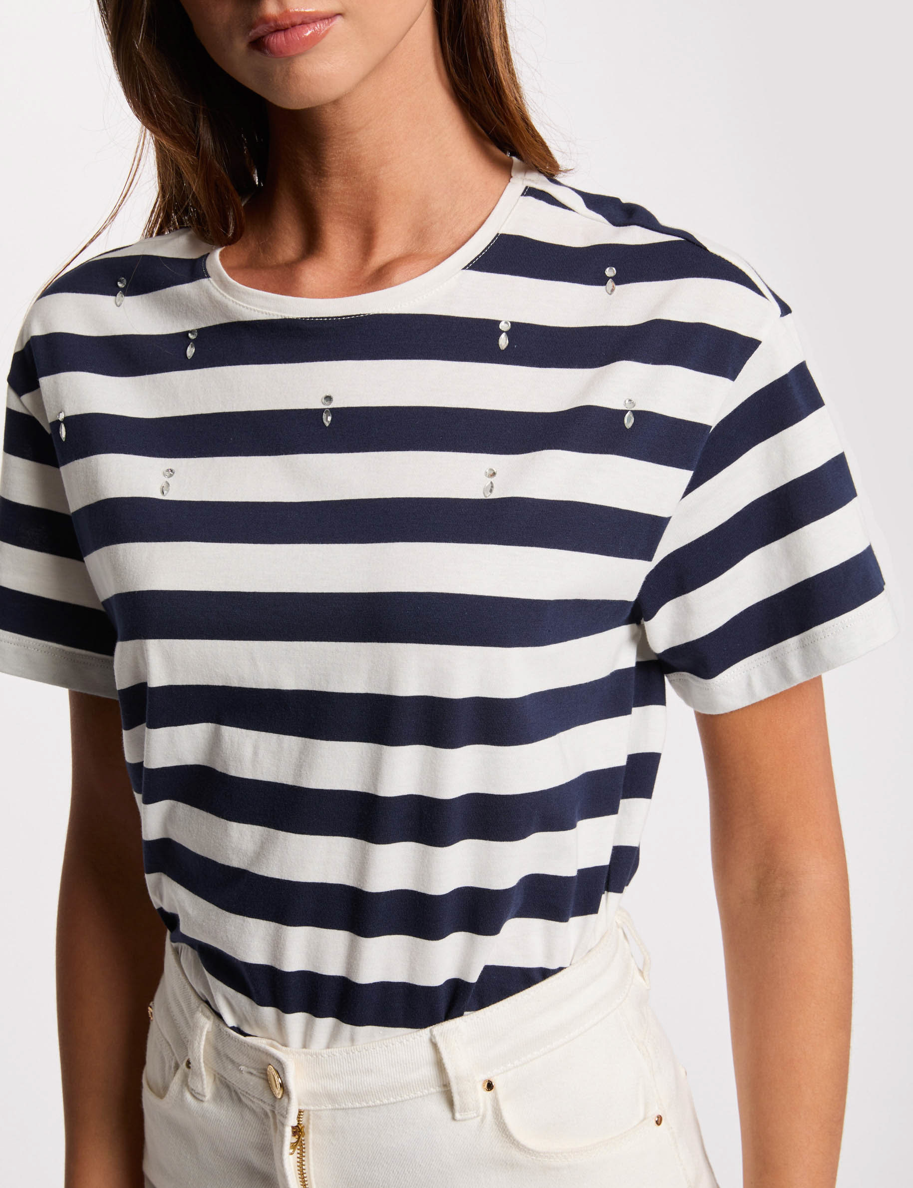 camiseta manga corta rayada blanco mujer Camiseta manga corta rayada blanco mujer