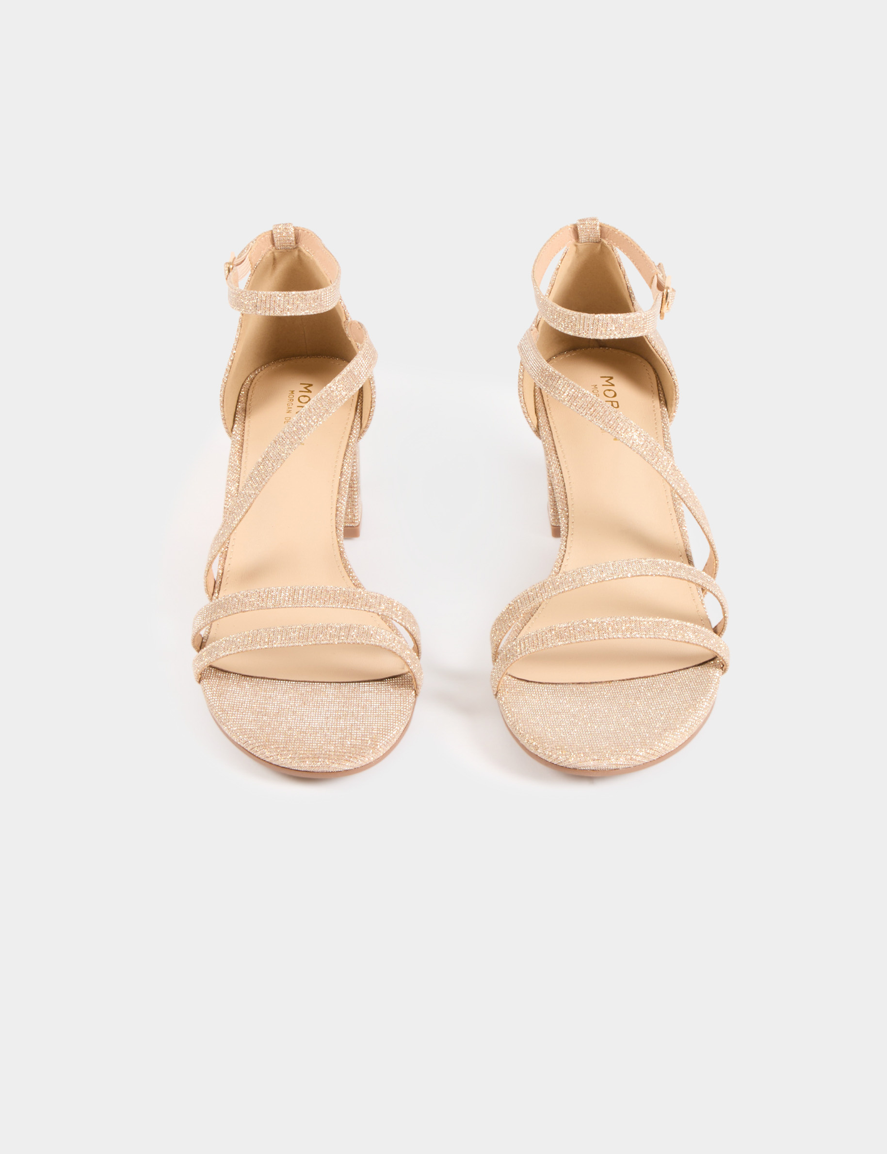 sandalias de tacon metalizadas beige mujer Sandalias de tacón metalizadas beige mujer