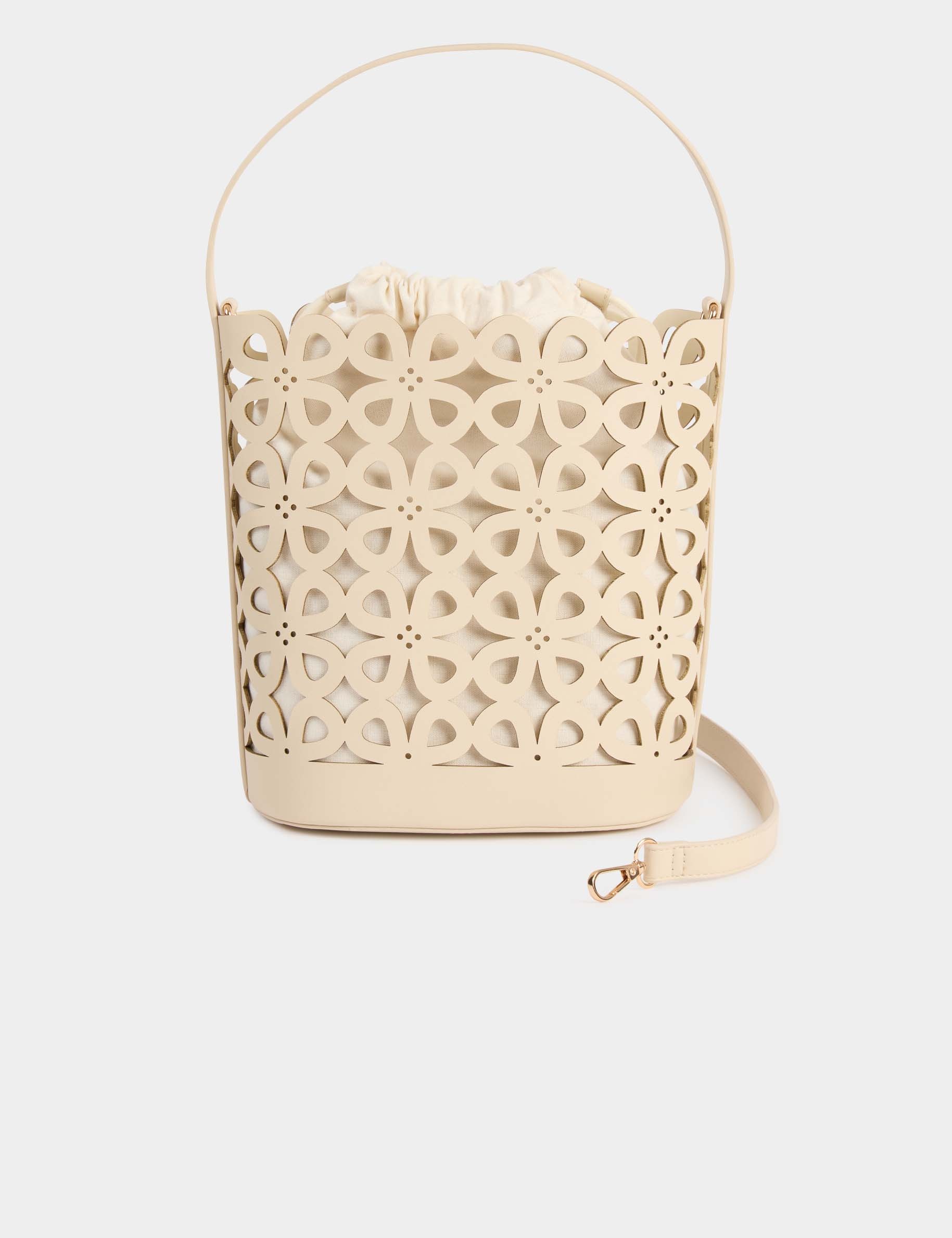 Bolso tipo cubo troquelado blanco mujer