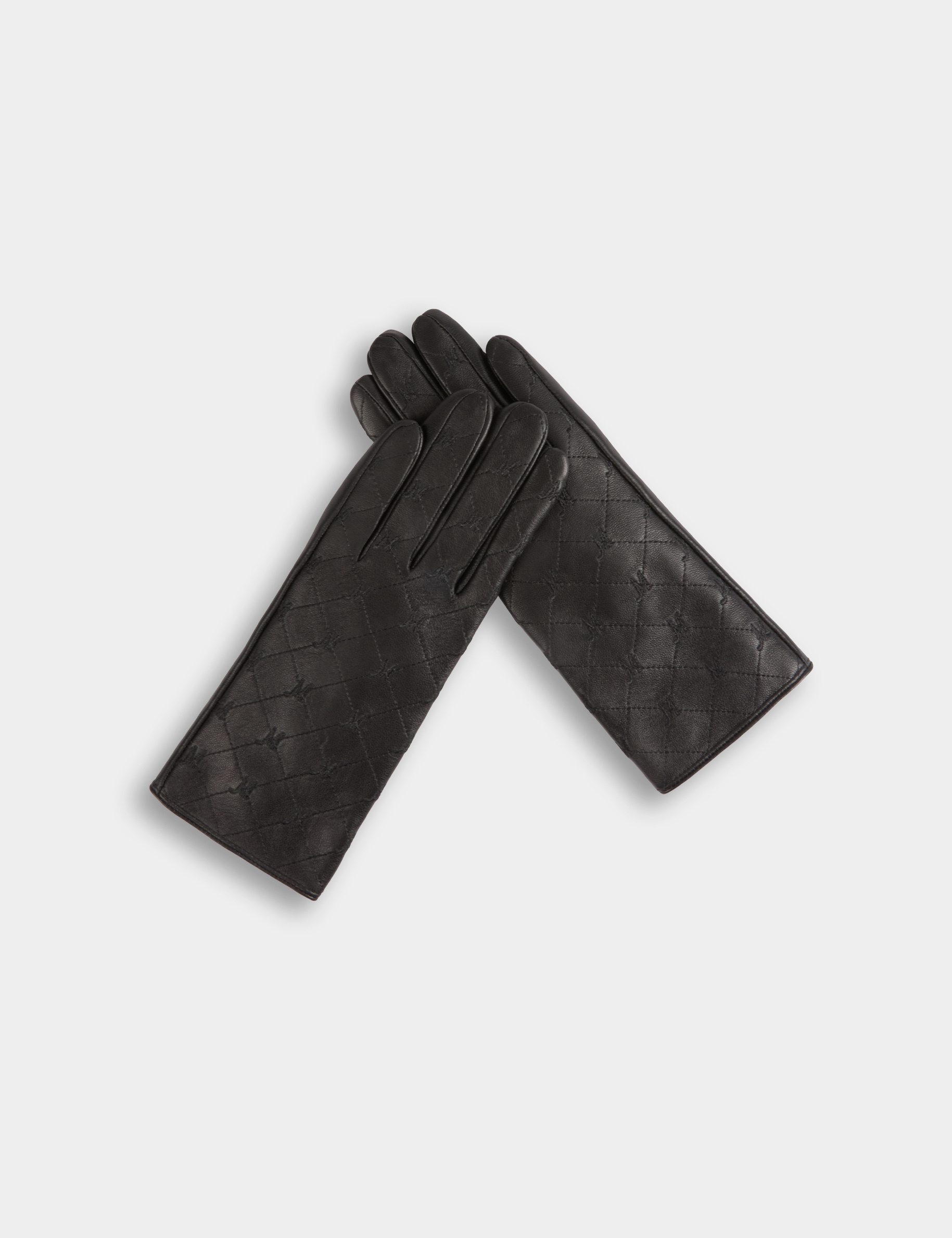 Guantes de piel sint&eacute;tica con monograma negro mujer