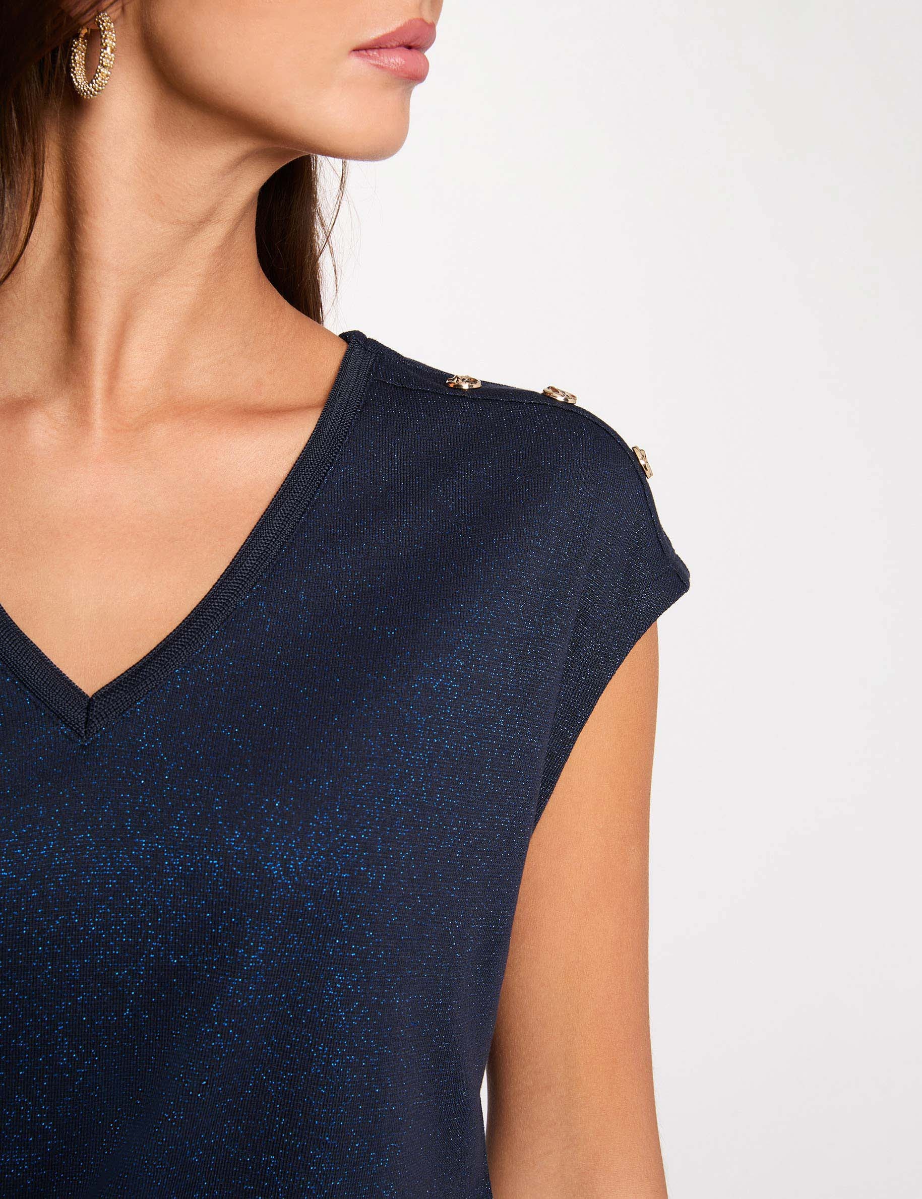 Camiseta cuello v con botones azul marino mujer