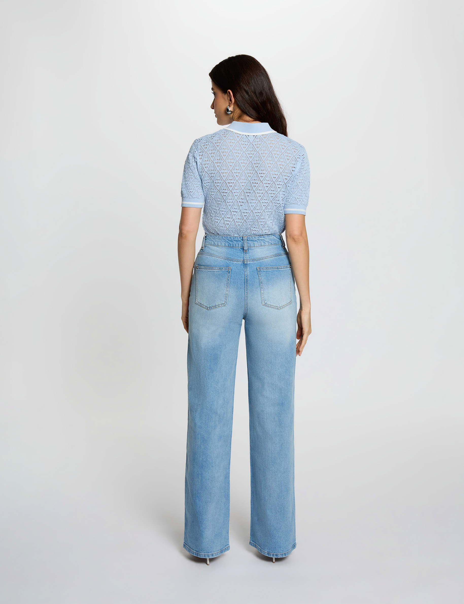 Vaqueros anchos de tiro alto denim doble stone mujer