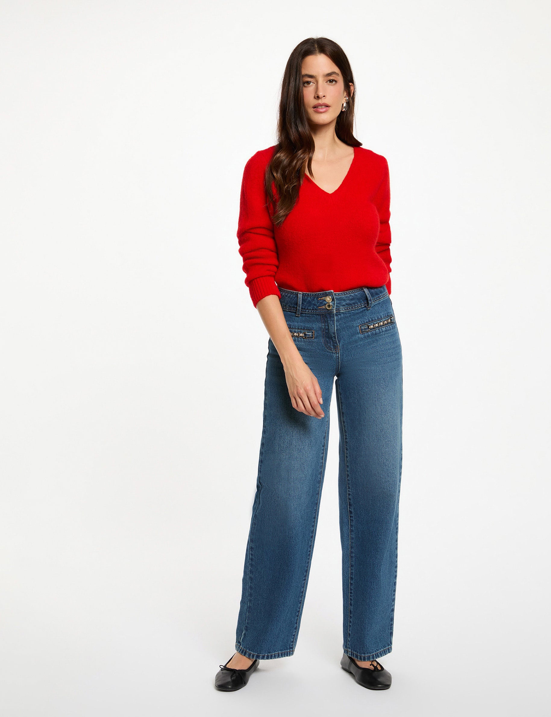Jersey corto con cuello en v rojo mujer