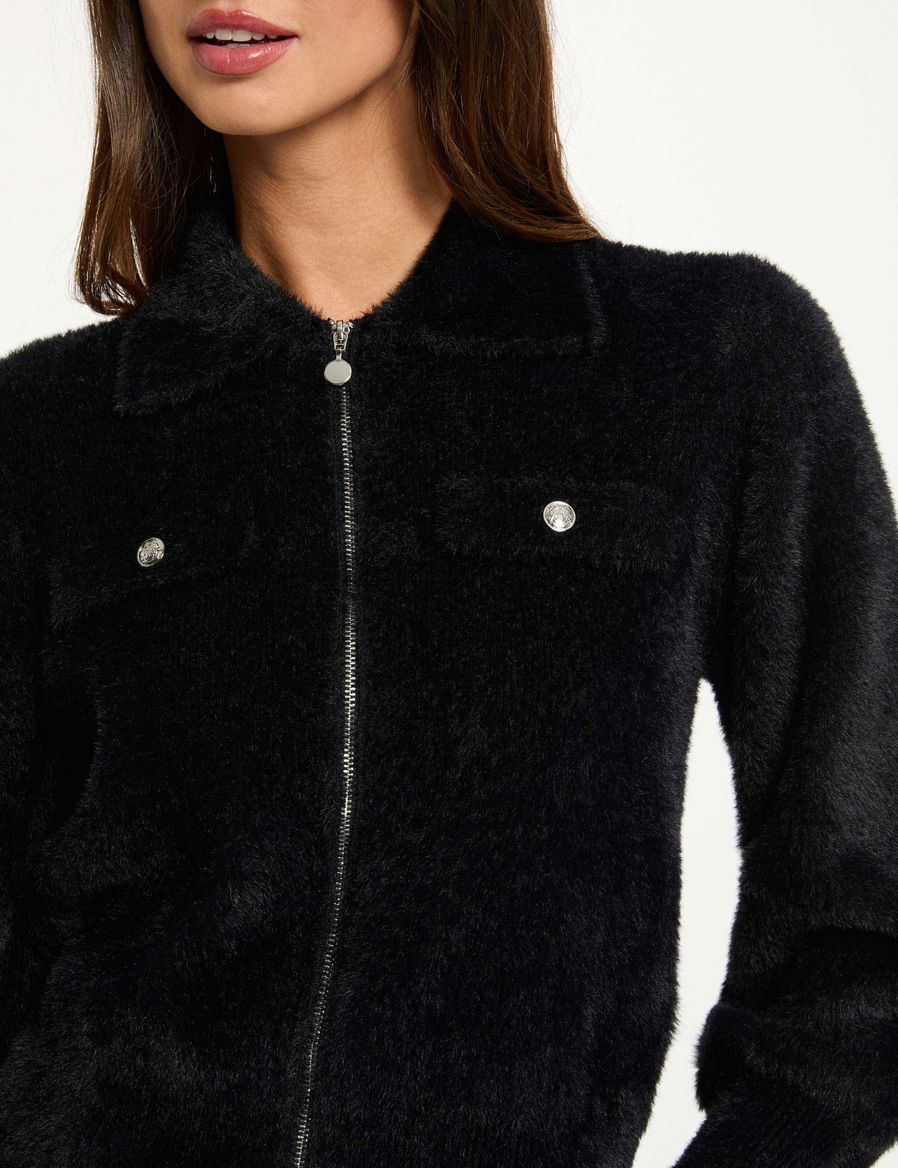 cardigan manga larga cuello de solapa negro mujer Cárdigan manga larga cuello de solapa negro mujer
