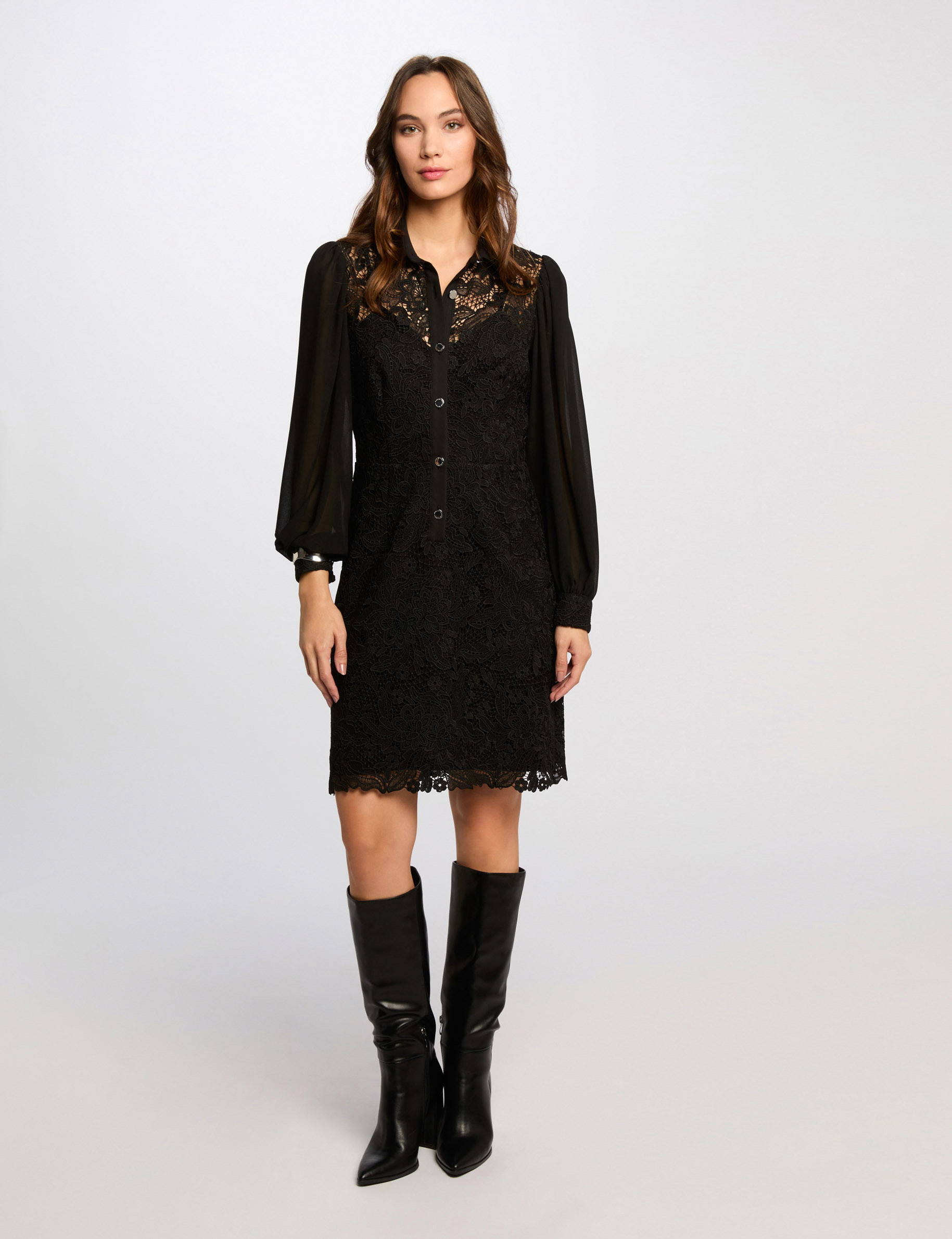 vestido corto recto encaje negro mujer Vestido corto recto encaje negro mujer