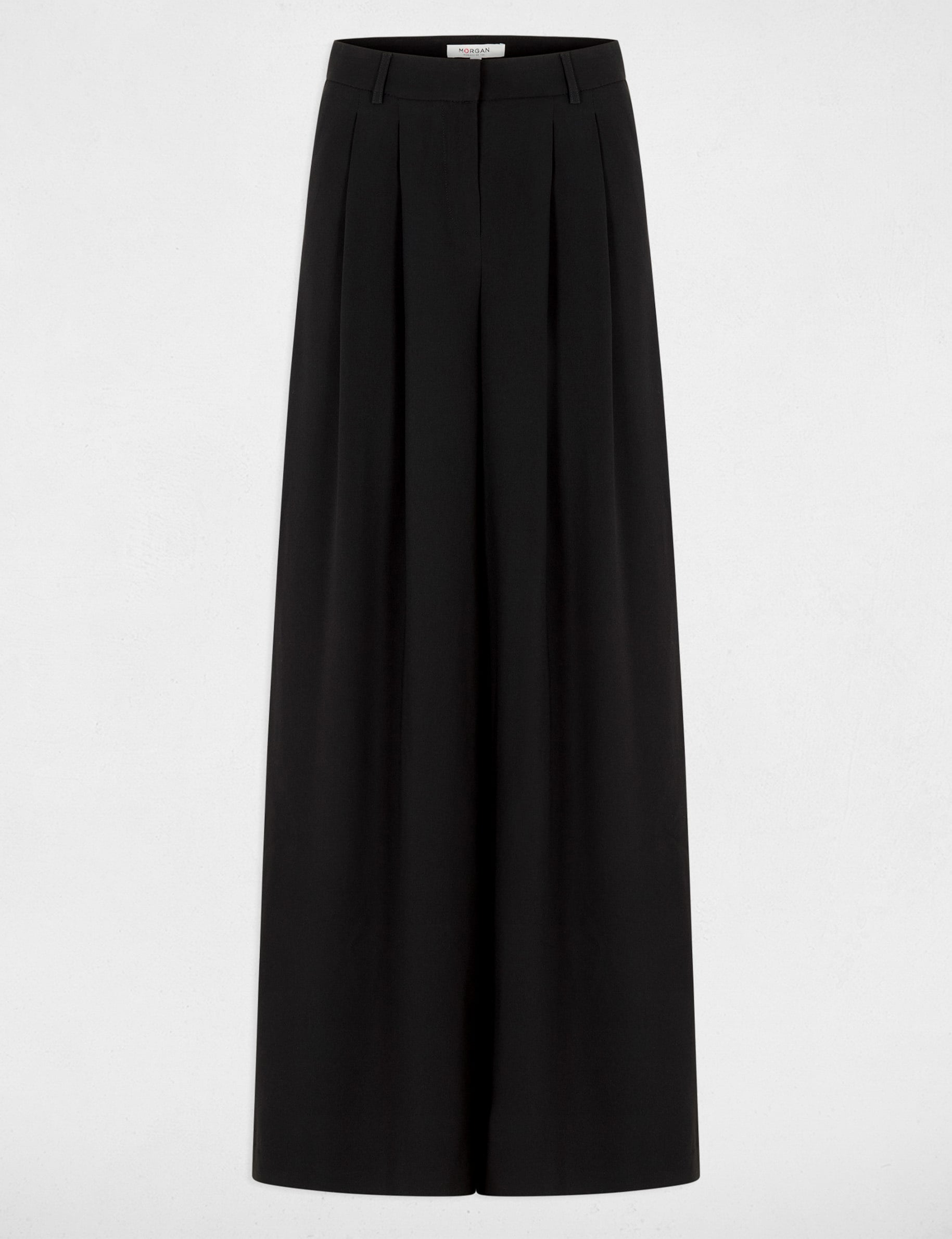 Pantal&oacute;n ancho de tiro alto negro mujer