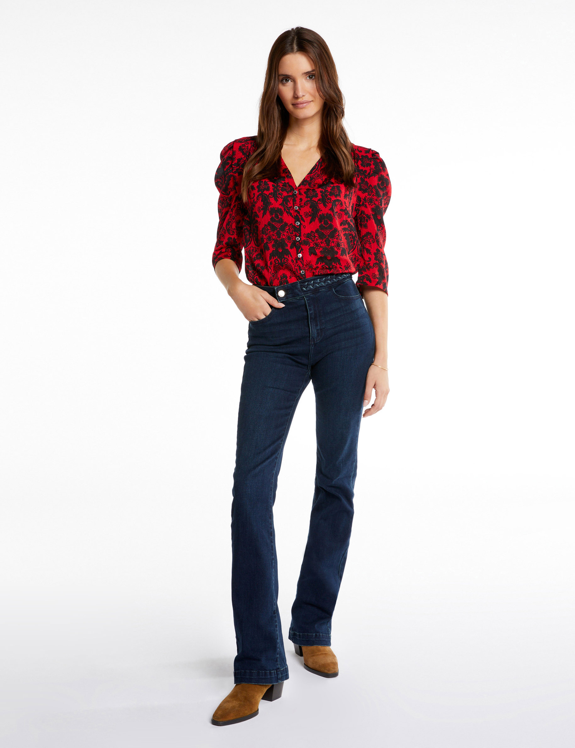 Camisa manga 3/4 estampado cachemira multico mujer