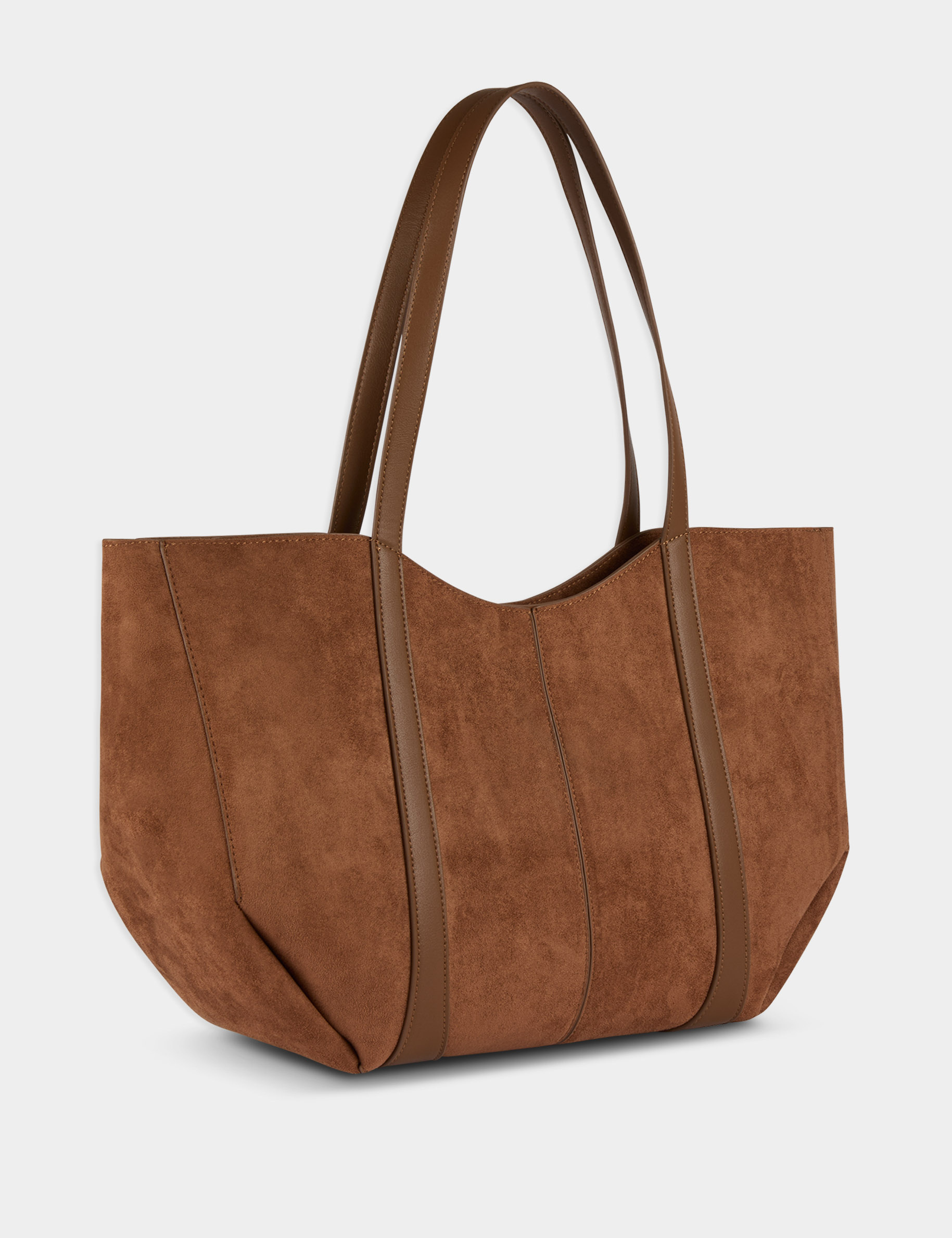 Bolso tote de ante marr&oacute;n co&ntilde;ac mujer