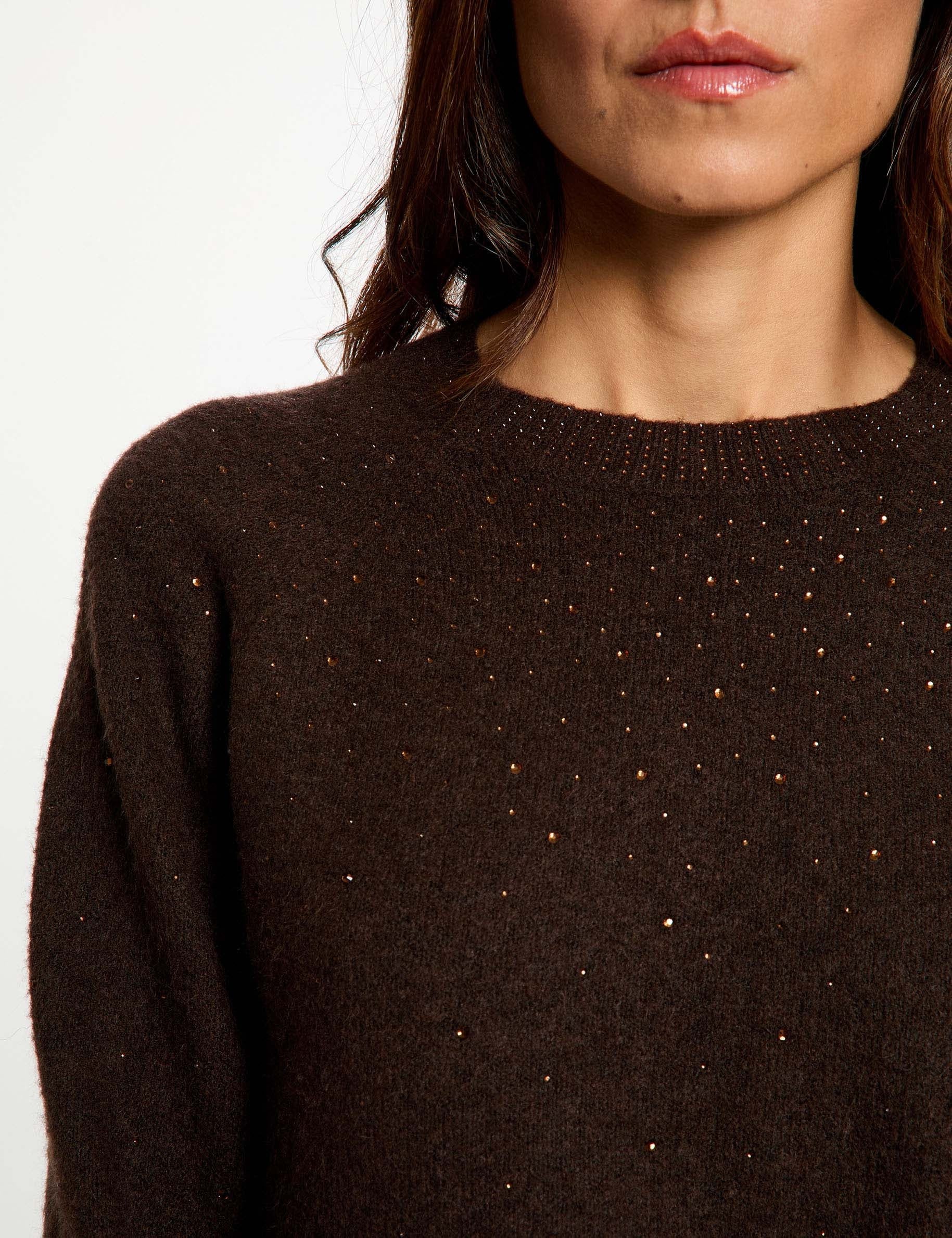 Jersey ajustado con strass marr&oacute;n oscuro mujer