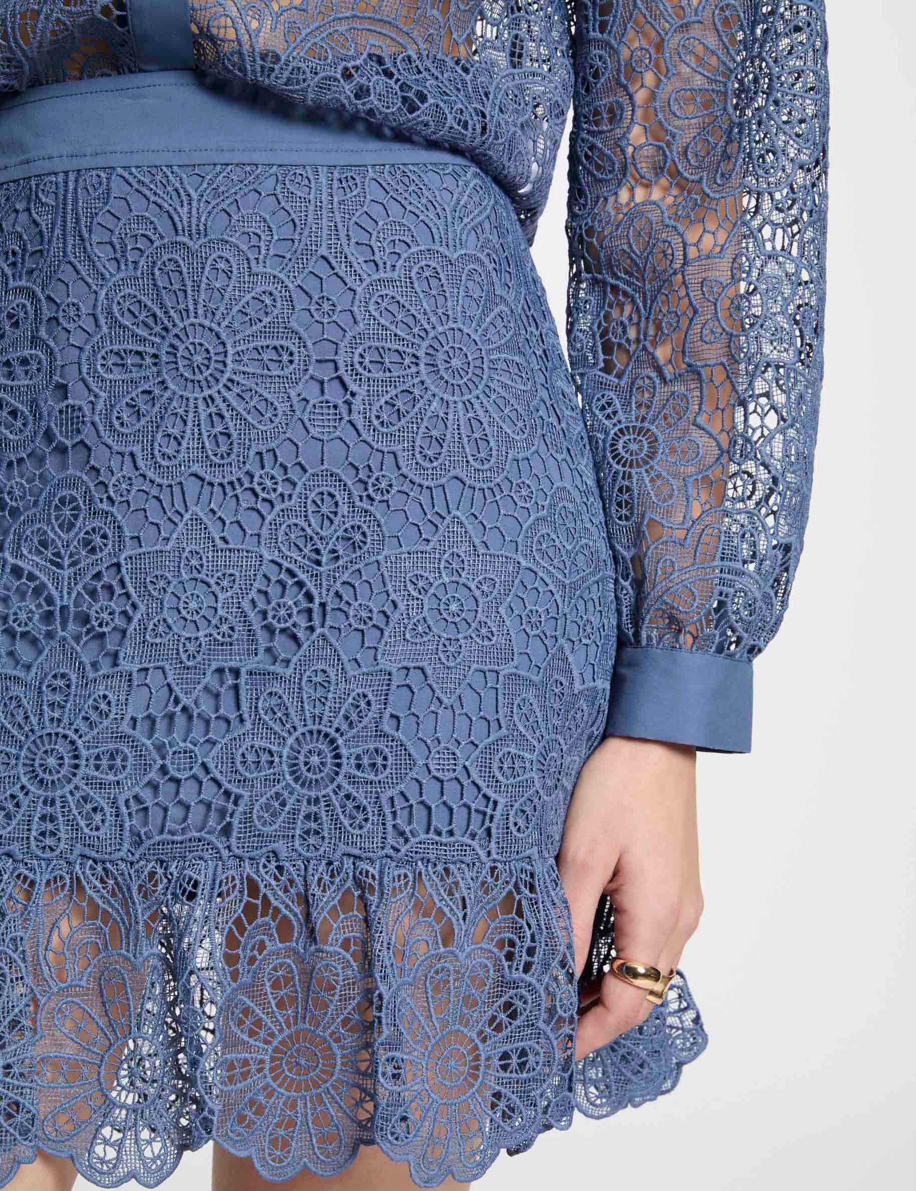 falda corta encaje y volantes bleu gris mujer Falda corta encaje y volantes bleu gris mujer