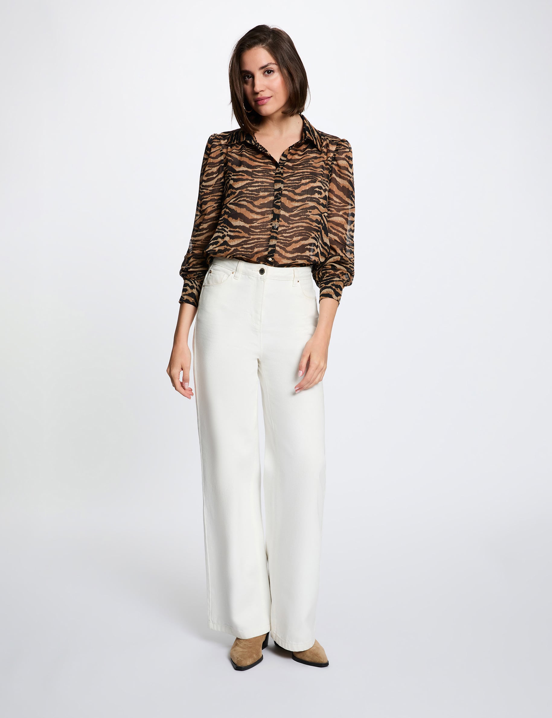 Camisa de gasa estampada multicolor mujer
