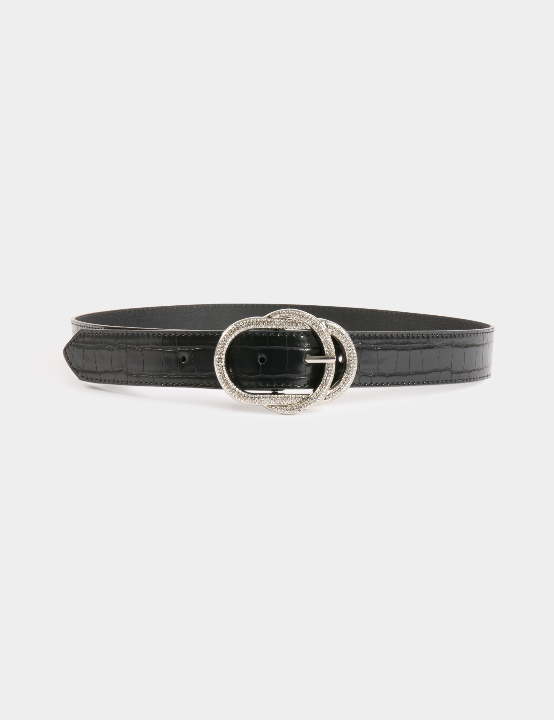 Cinturón cocodrilo con strass negro mujer