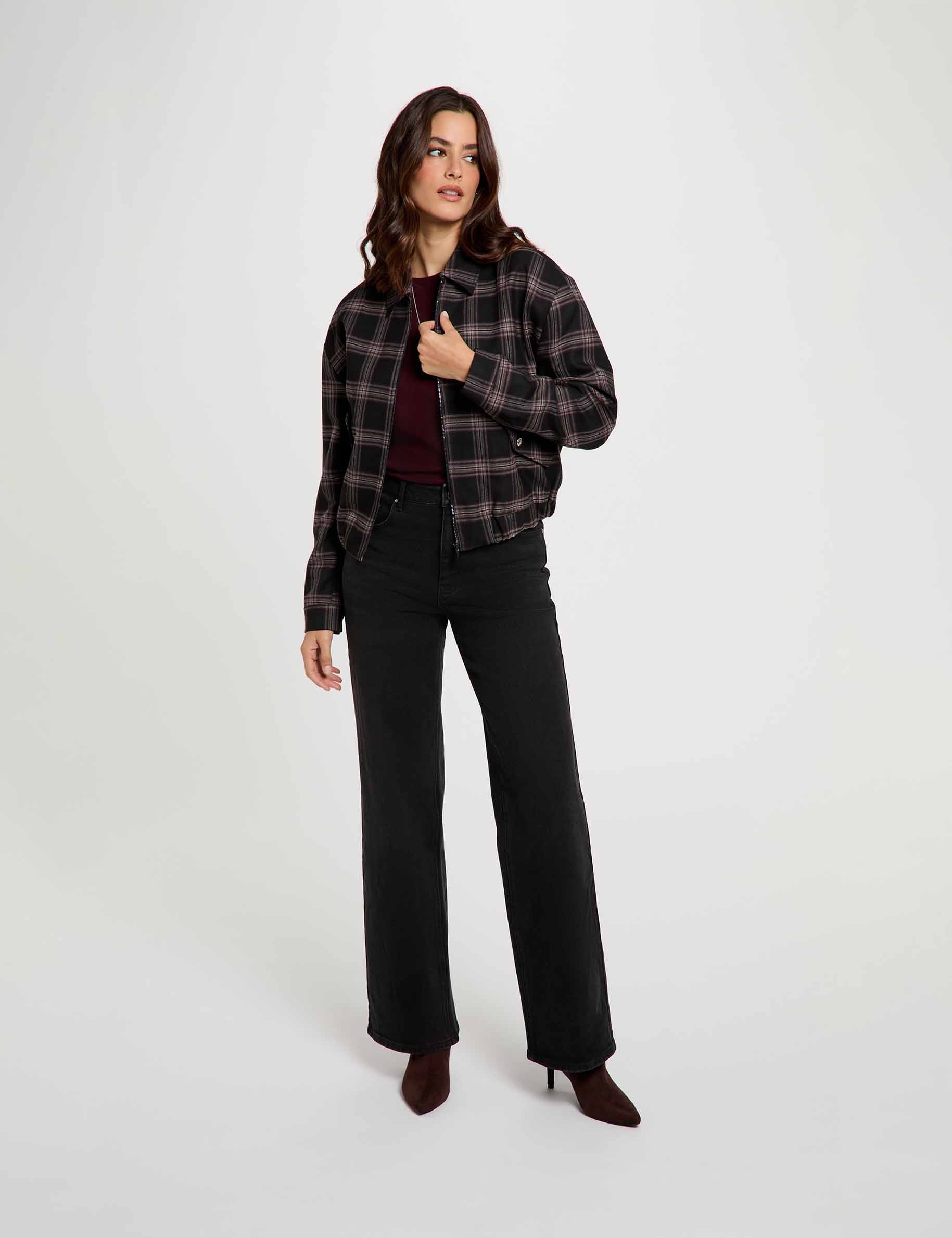 Chaqueta de cuadros negro mujer