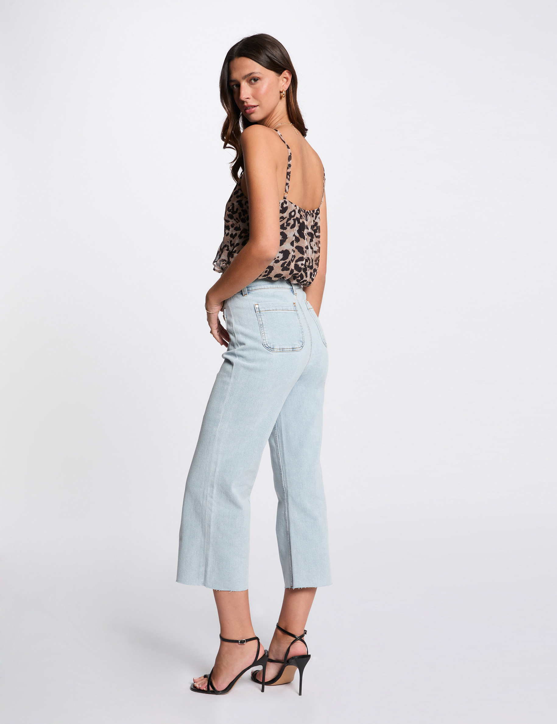 pantalon pernera ancha denim descolorido mujer Pantalón pernera ancha denim descolorido mujer