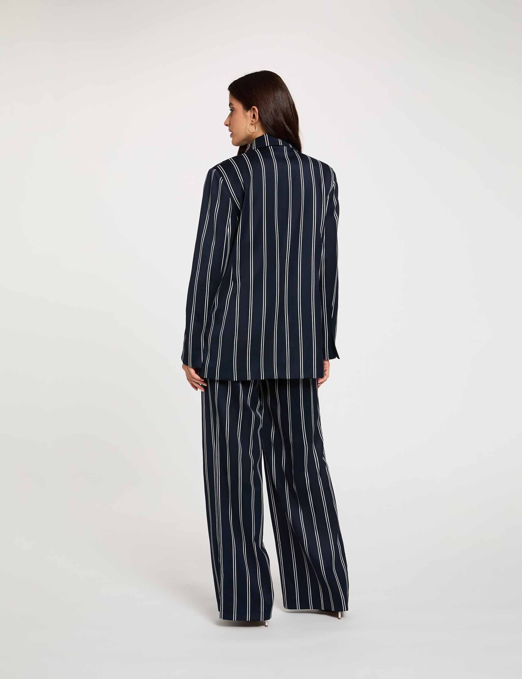 Pantal&oacute;n ancho de tiro alto azul marino mujer