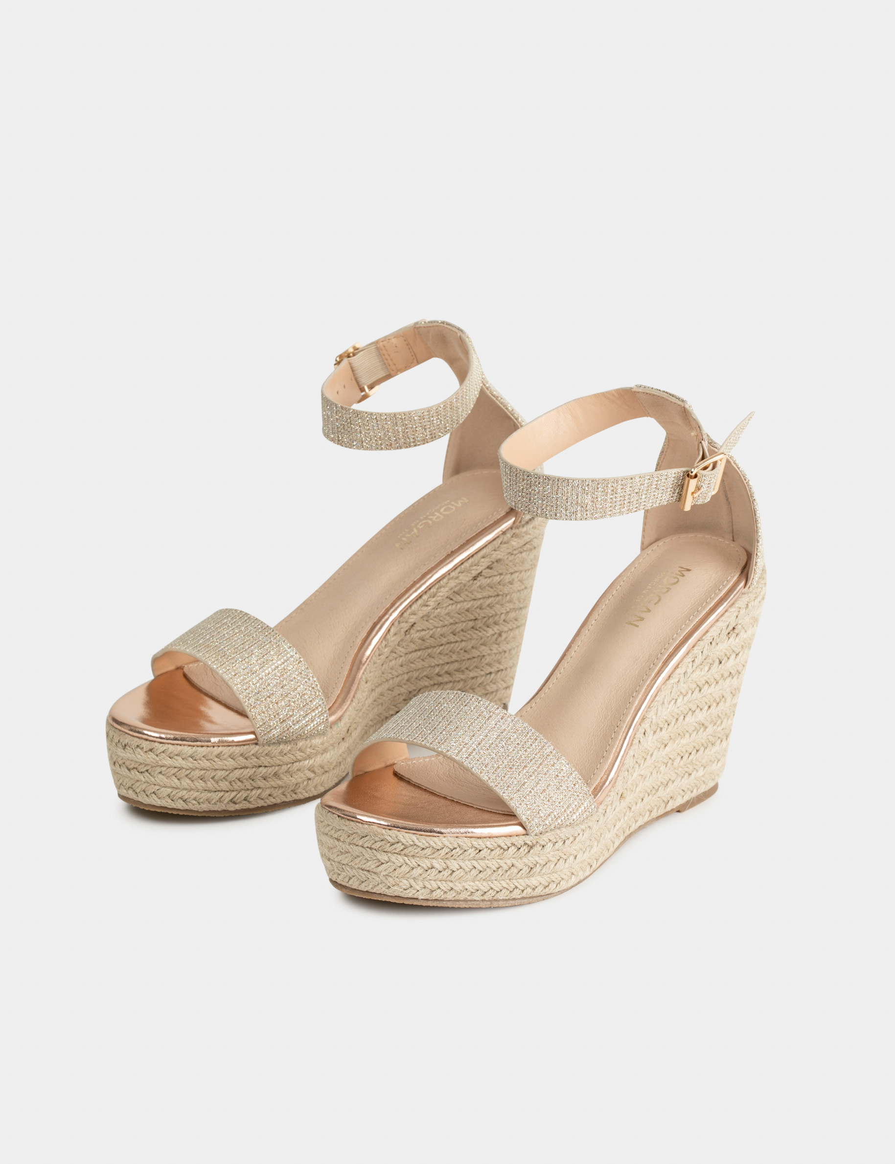Sandalias plataformas con lentejuelas dorado mujer Sandalias plataformas con lentejuelas dorado mujer