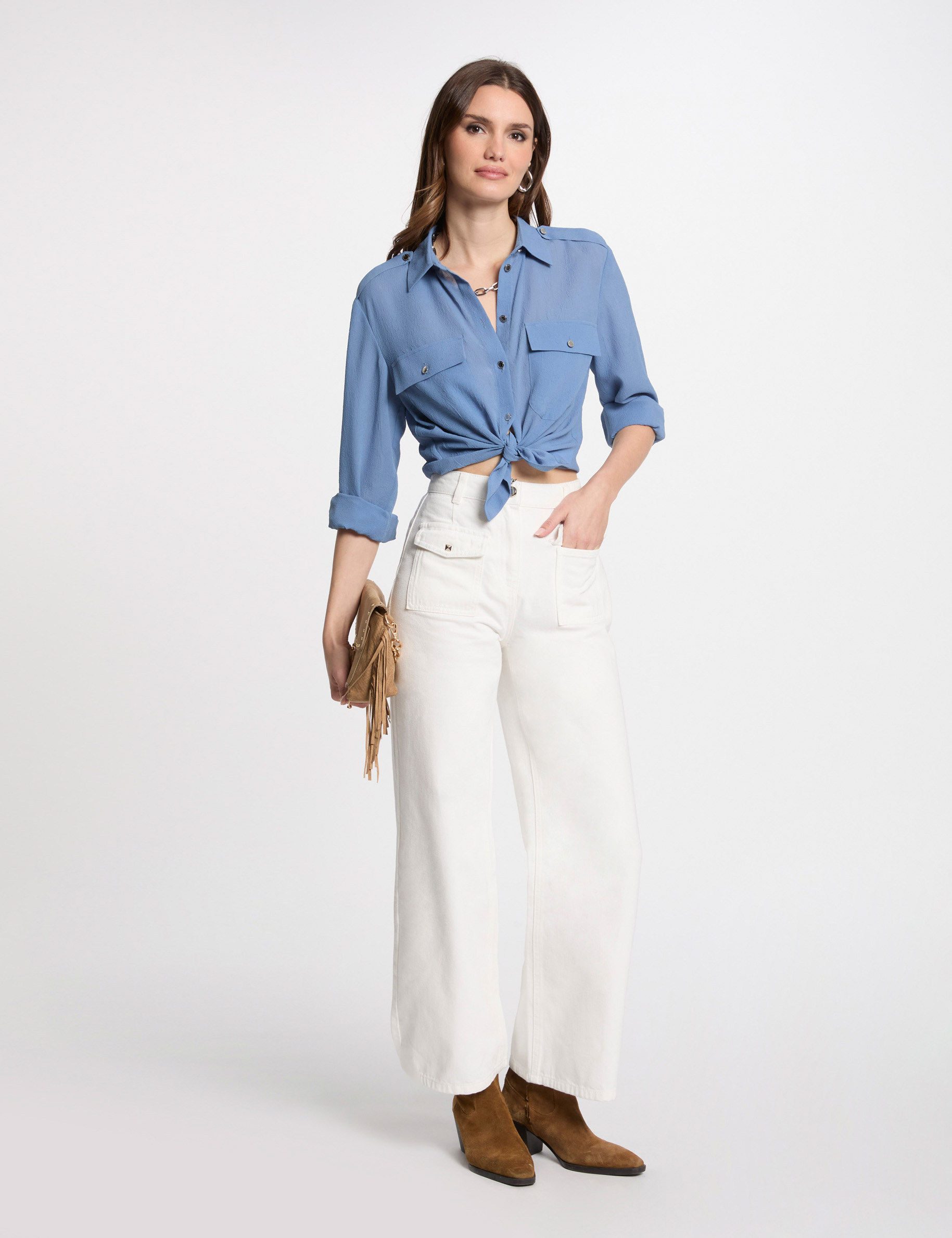 Vaquero pernera ancha blanco mujer