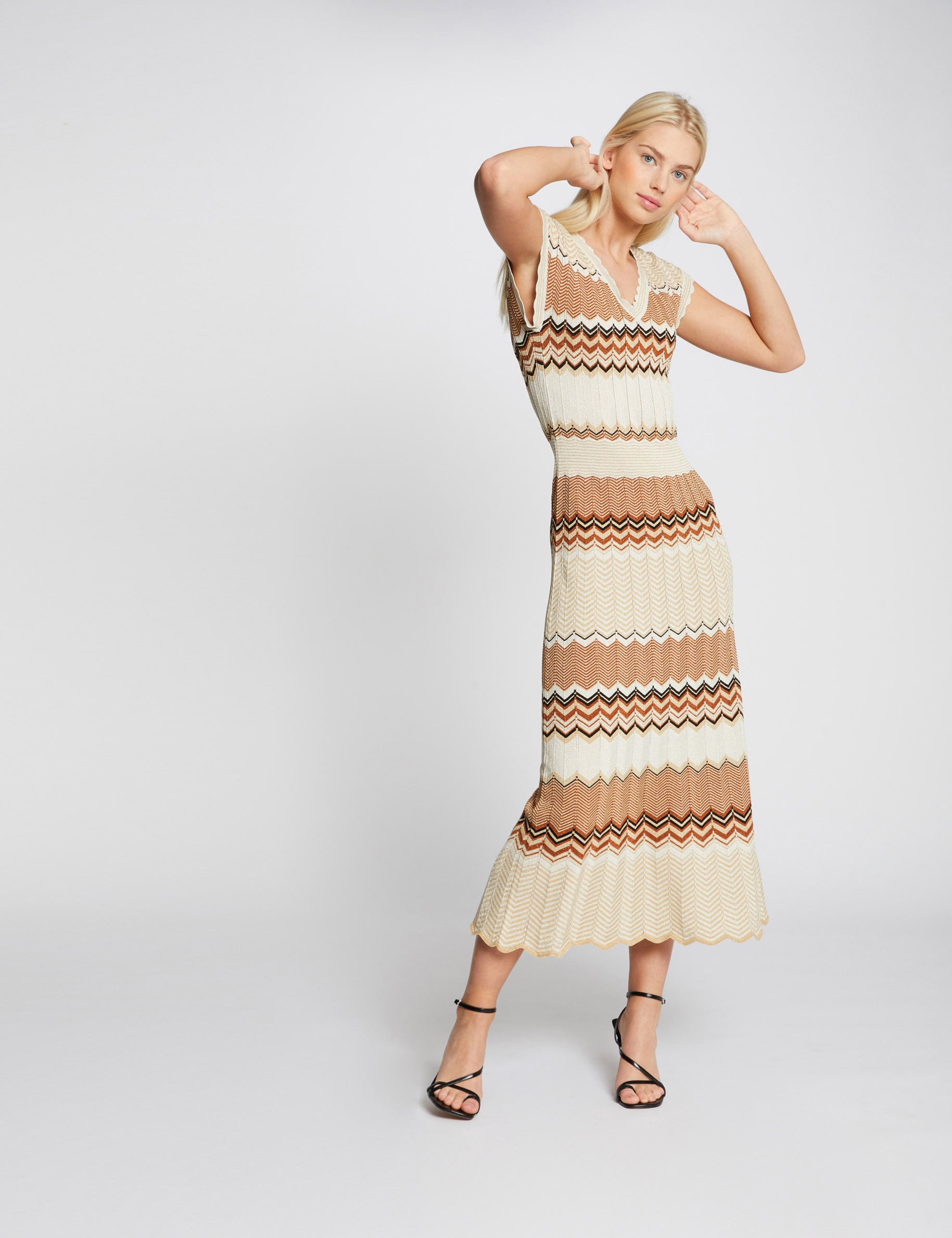 Vestido largo estilo jersey recto marr&oacute;n co&ntilde;ac mujer