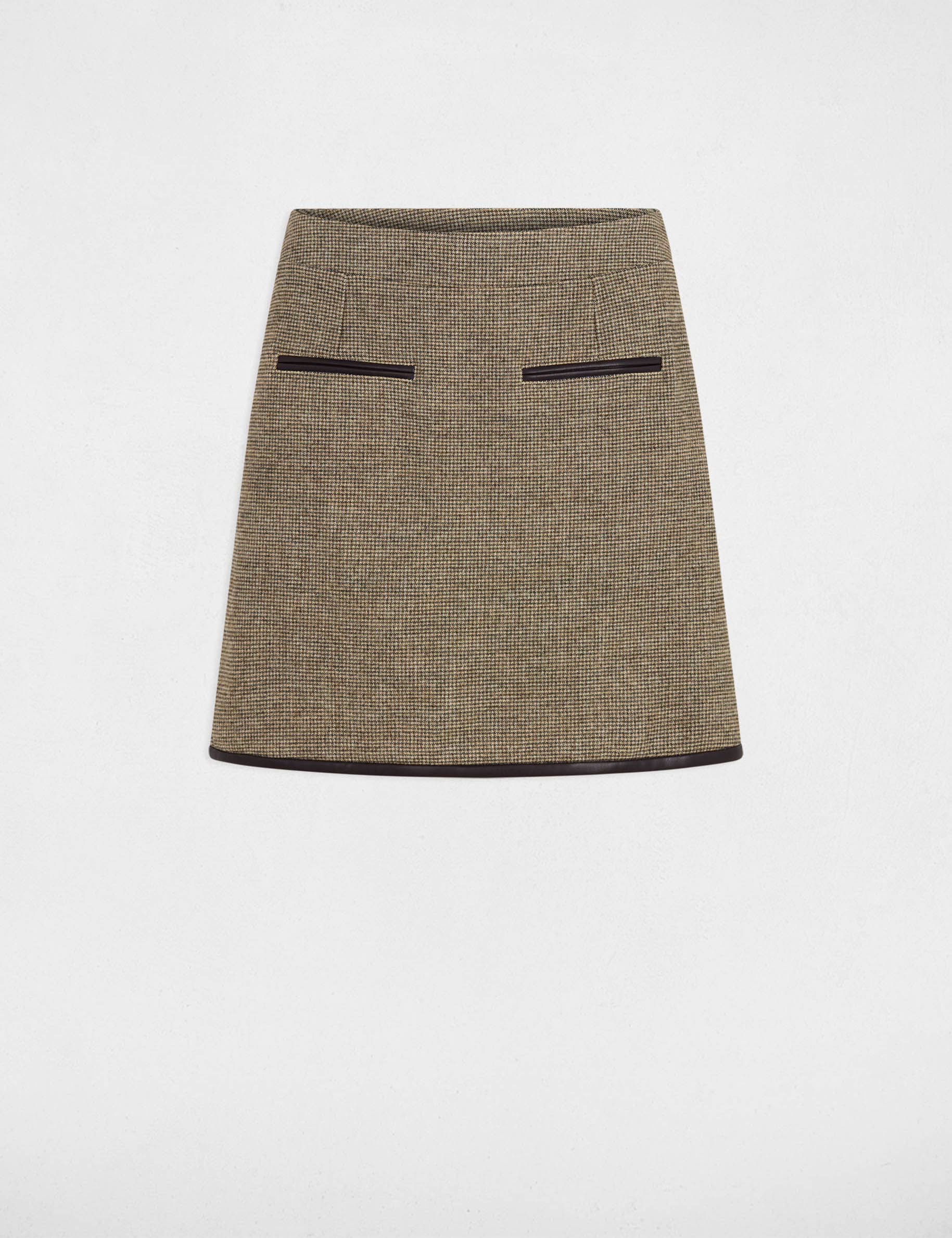 Falda de tweed de tiro alto verde caqui mujer